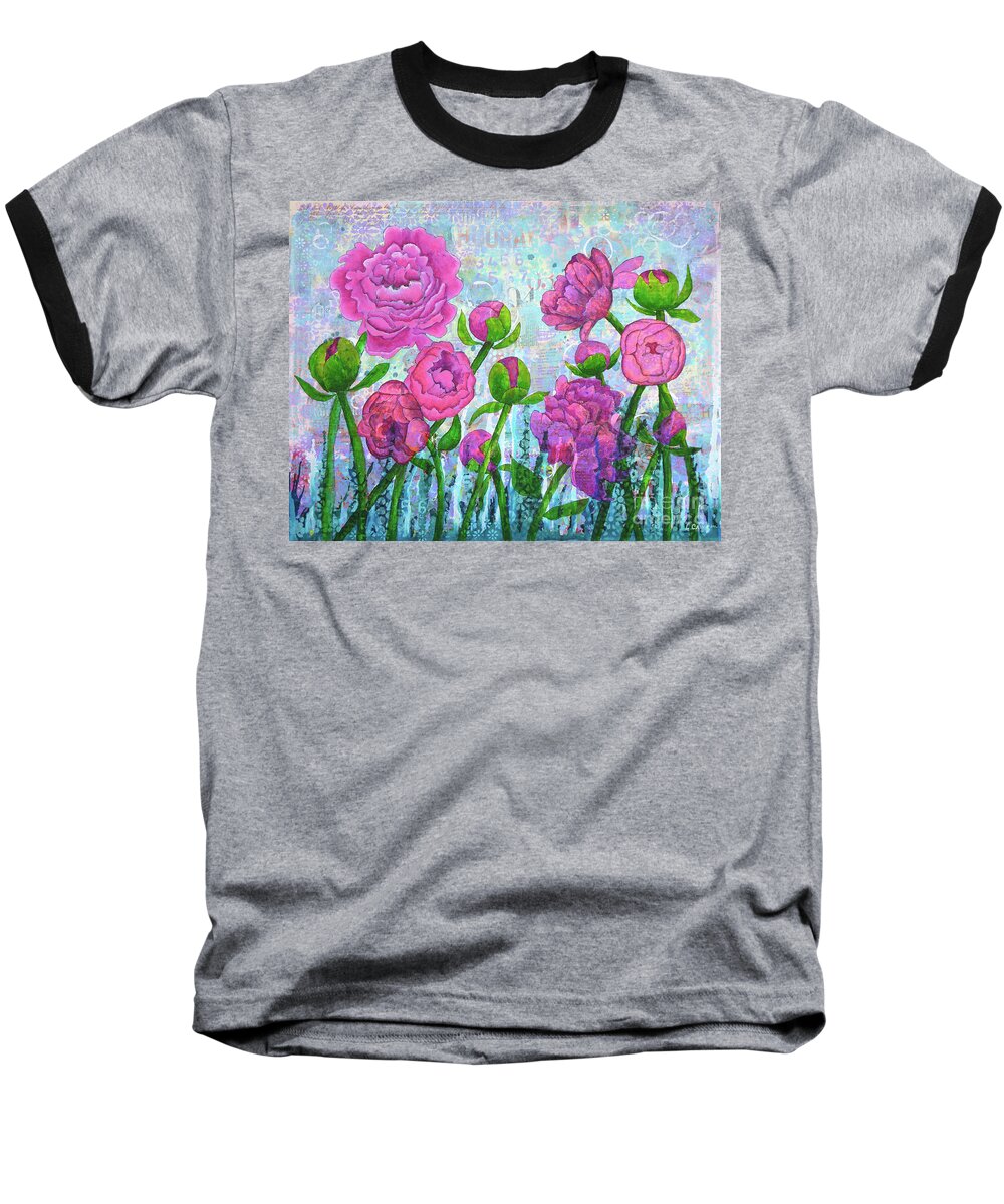 Peony Baseball T-Shirt featuring the painting Pink Punch by Lisa Crisman