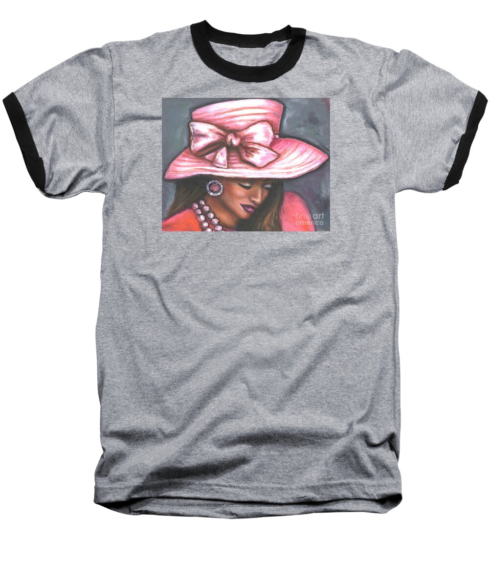 Beauty Baseball T-Shirt featuring the painting Pink Satin Hat by Alga Washington
