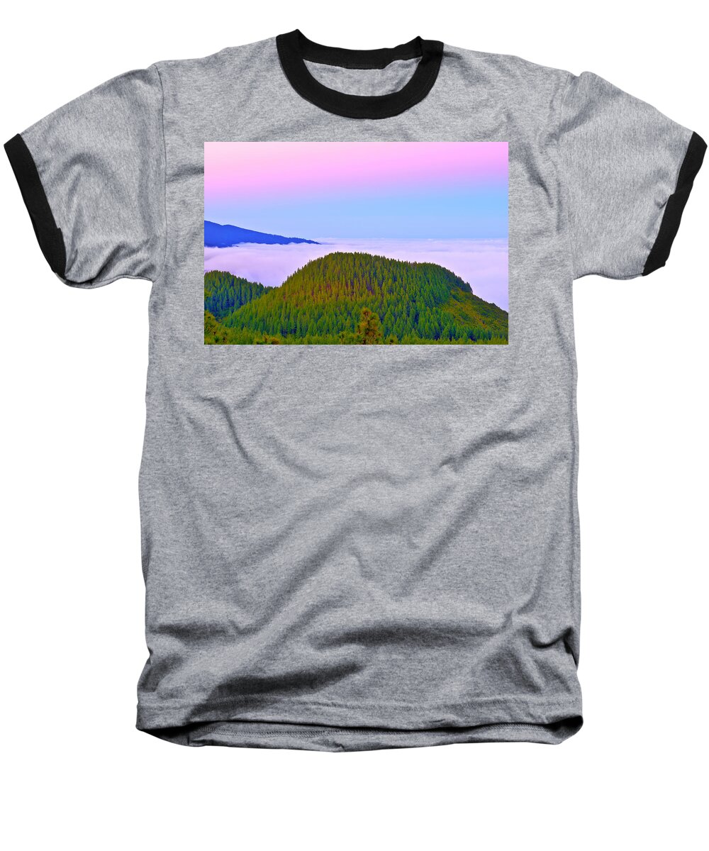 Spain Baseball T-Shirt featuring the photograph Pink Sky And Pine-trees Hat by Jean-luc Bohin