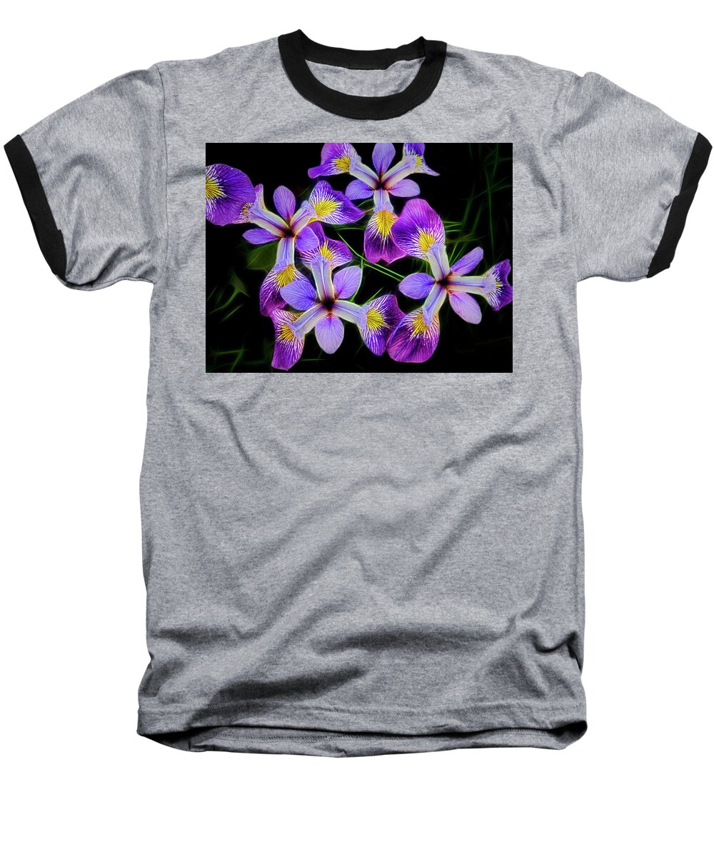 Purple Baseball T-Shirt featuring the photograph Pinwheel Purple Iris Glow by Penny Lisowski