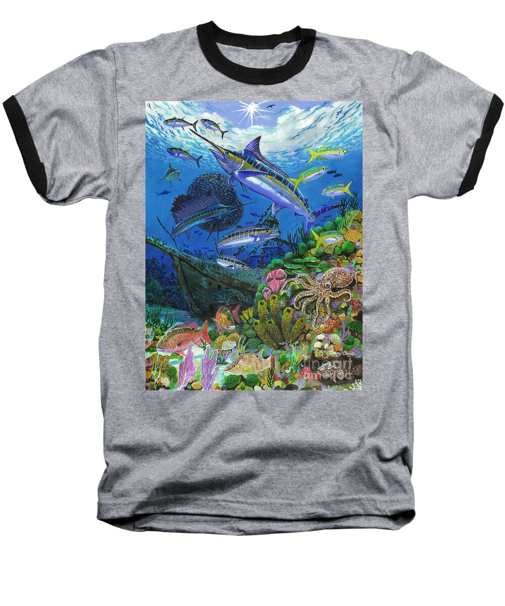 Marlin Baseball T-Shirt featuring the painting Pirates Reef by Carey Chen