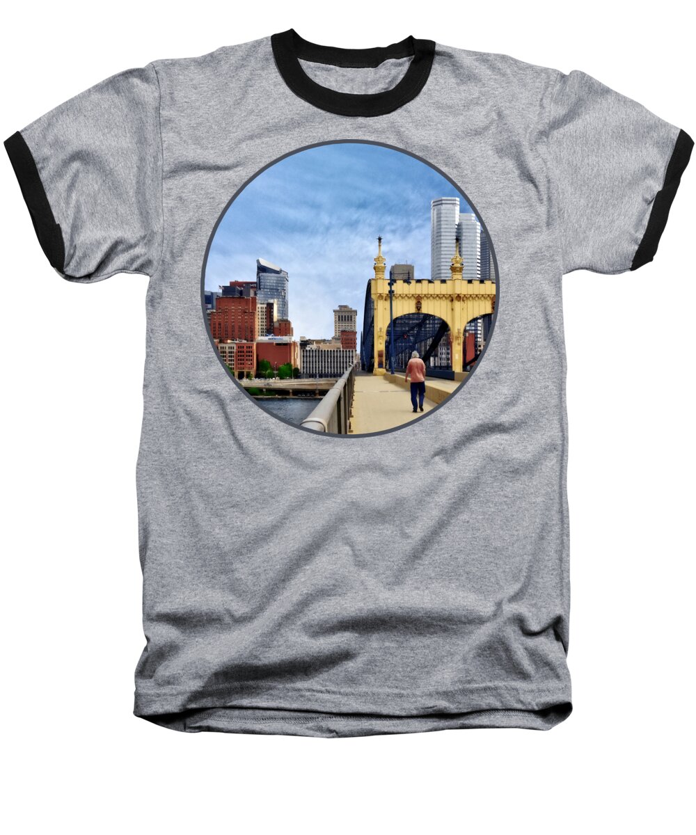 Pittsburgh Baseball T-Shirt featuring the photograph Pittsburgh PA - Crossing the Smithfield Street Bridge by Susan Savad