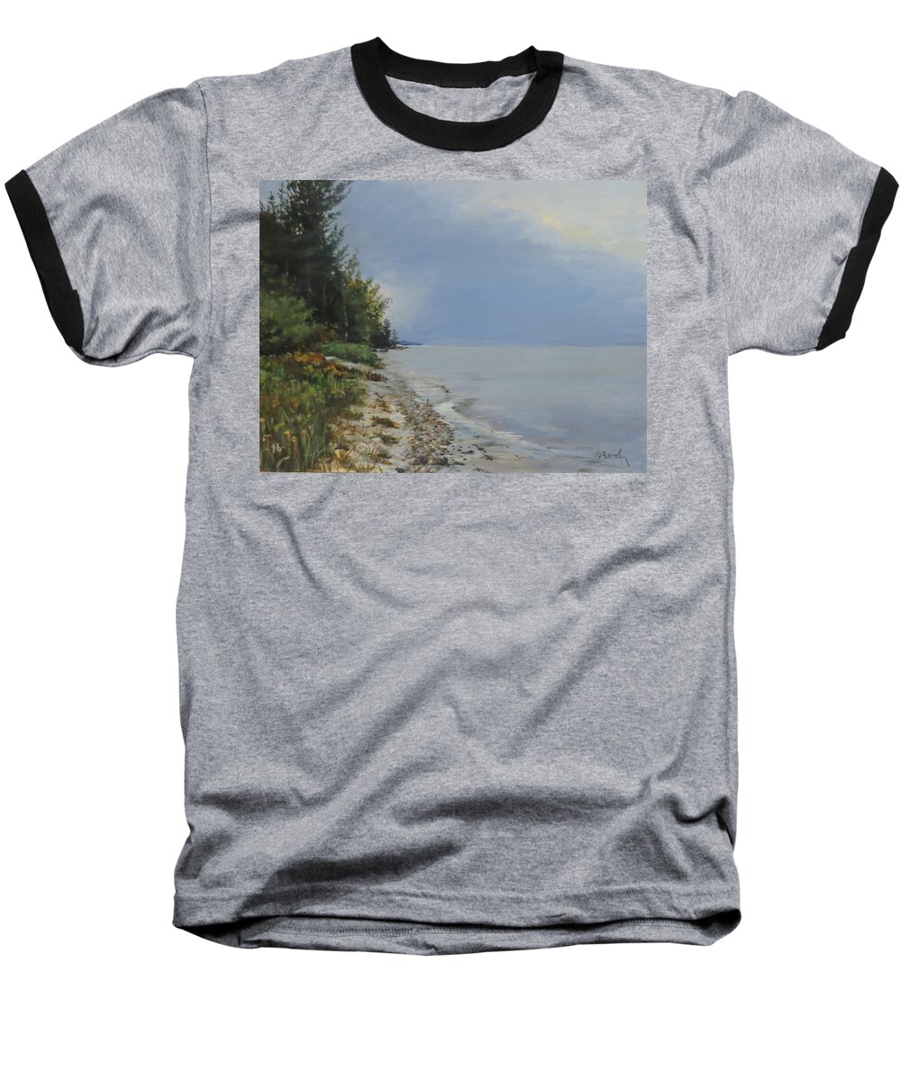 Lake Huron Baseball T-Shirt featuring the painting Places We've Been by William Brody