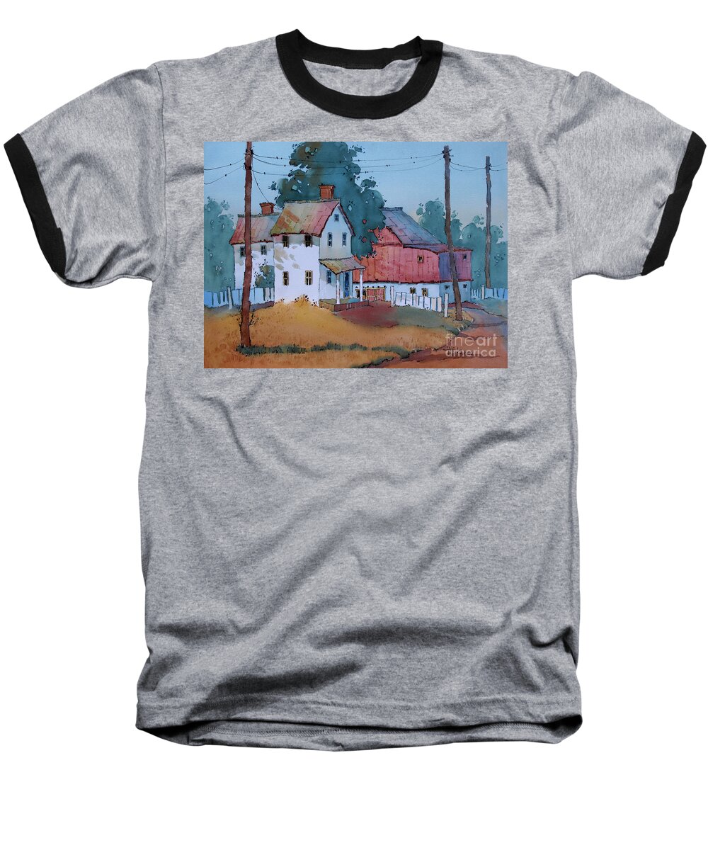 Farm House Baseball T-Shirt featuring the painting Plain and Simple by Joyce Hicks