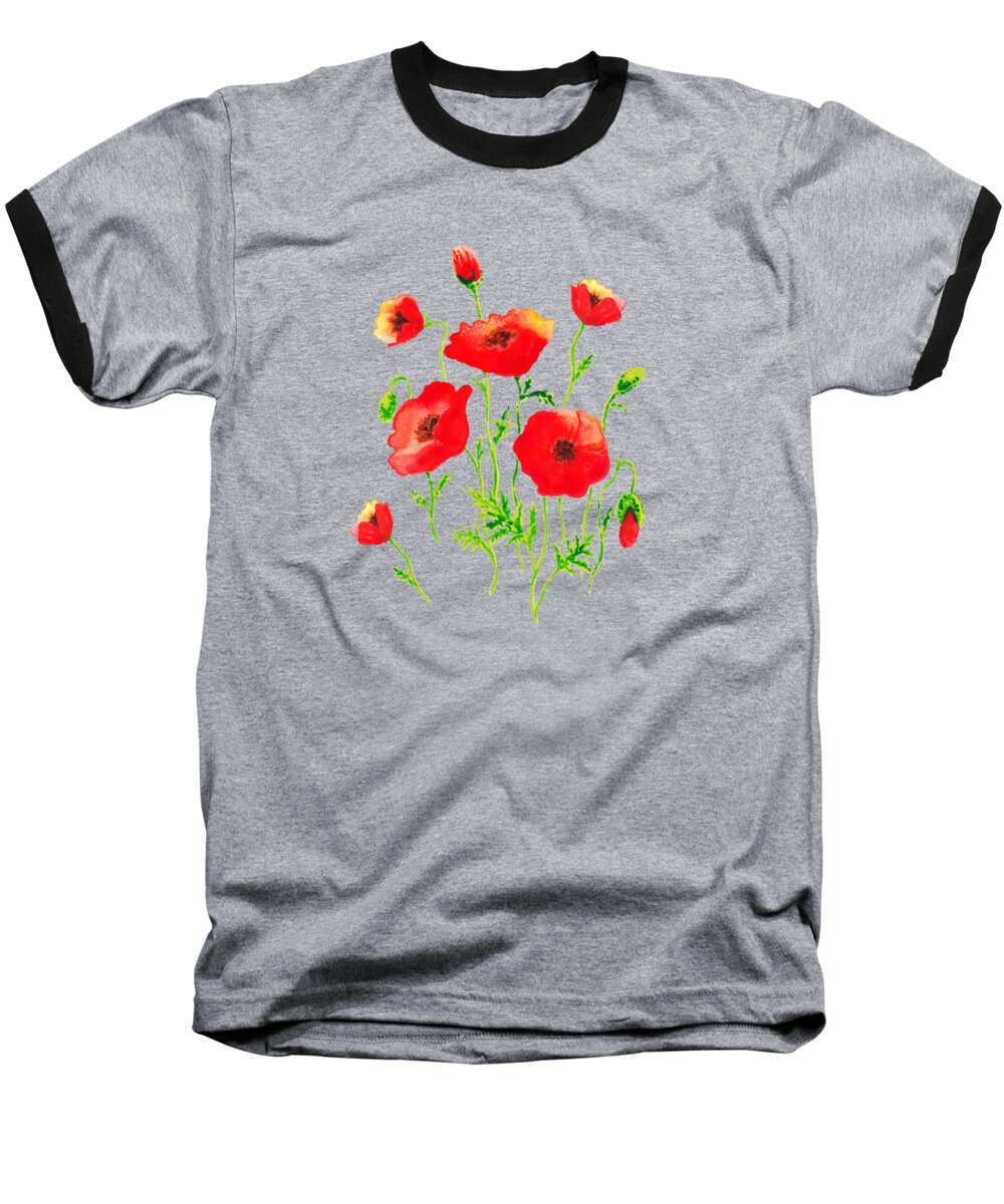 Poppy Baseball T-Shirt featuring the painting Playful Poppy Flowers by Irina Sztukowski