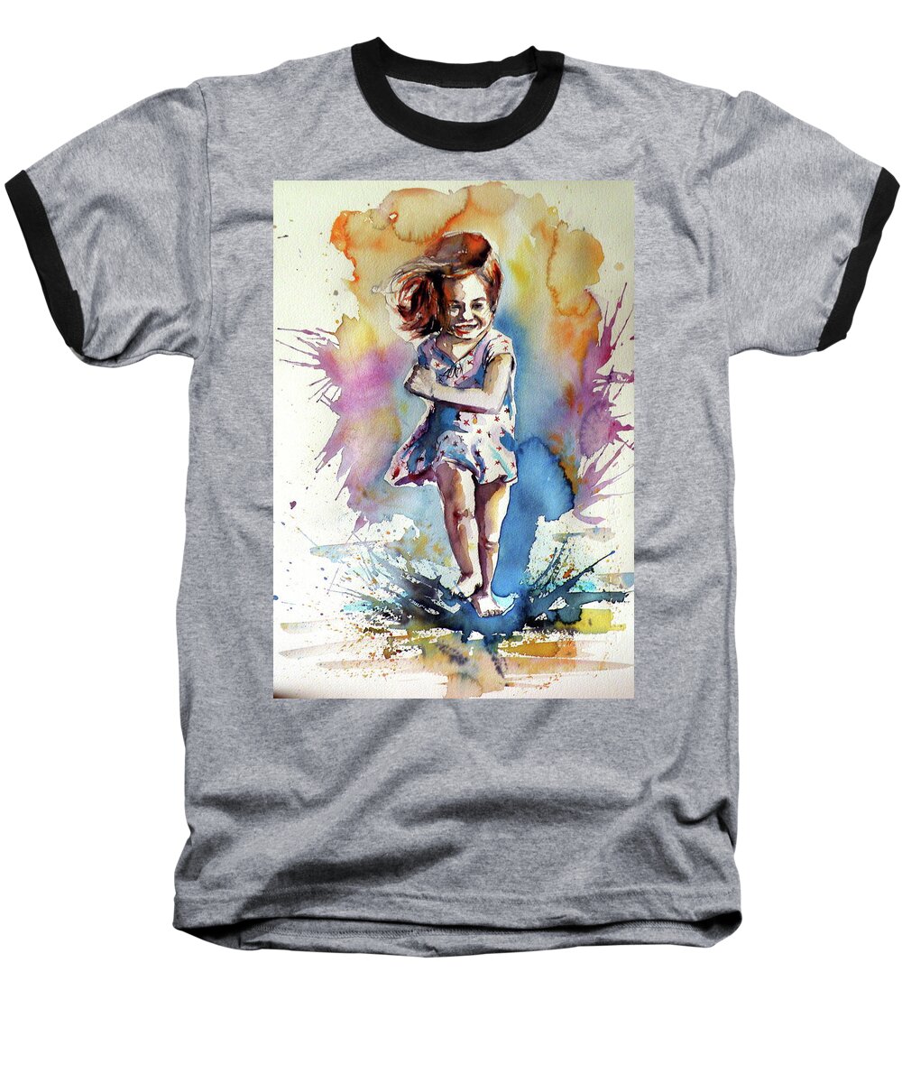 Playing Baseball T-Shirt featuring the painting Playing girl by Kovacs Anna Brigitta