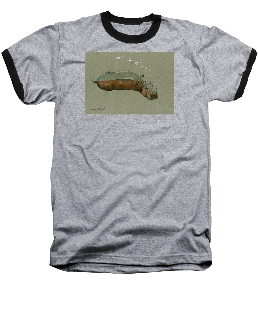 Hippo Baseball T-Shirt featuring the painting Playing hippo by Juan Bosco