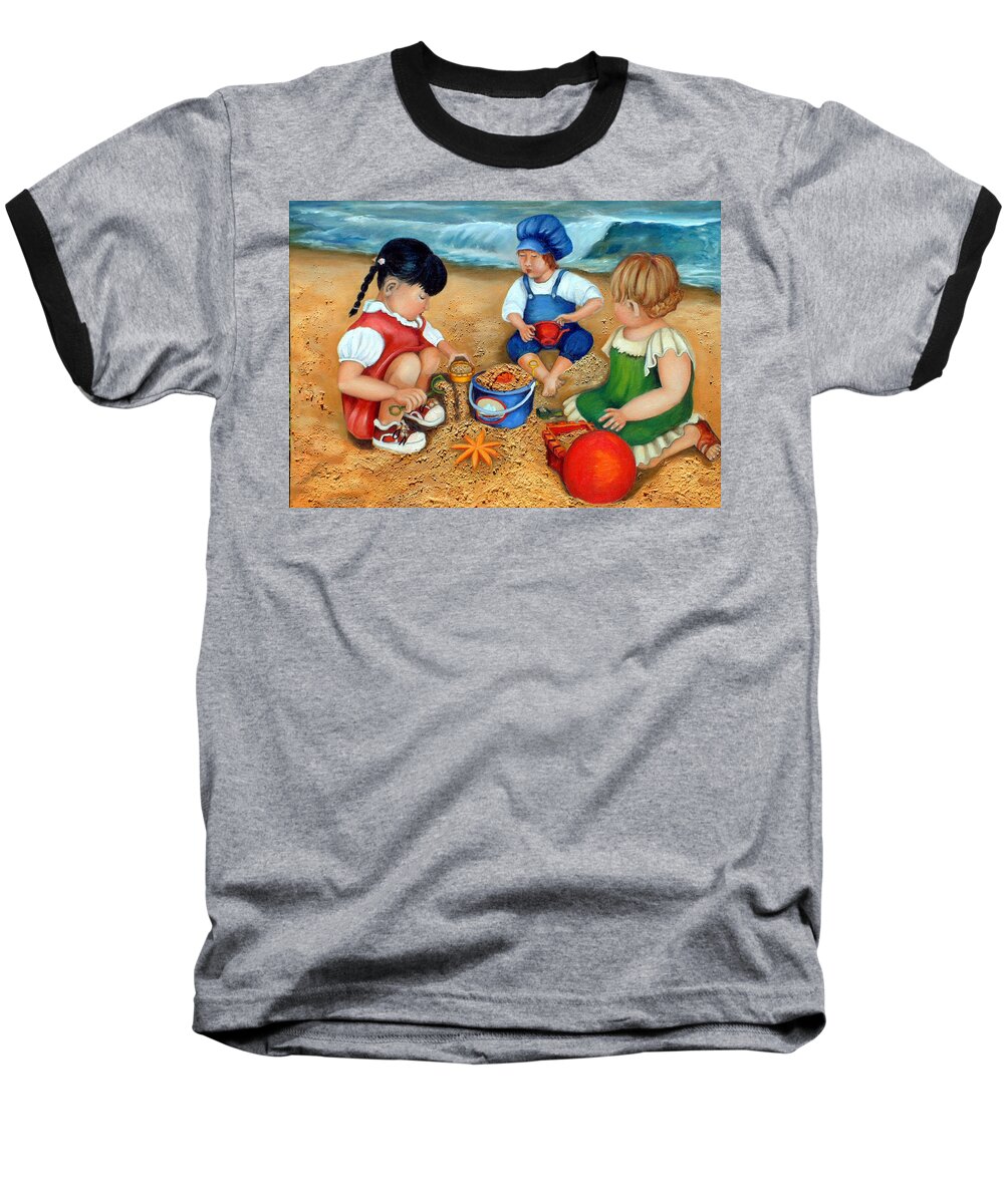 Beach Baseball T-Shirt featuring the painting Playtime at the Beach by Portraits By NC