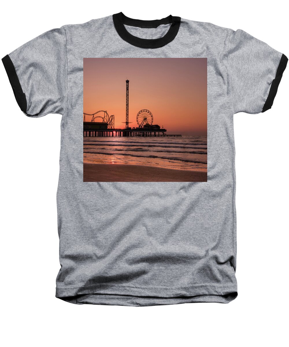 Galveston Baseball T-Shirt featuring the photograph Pleasure Pier at Sunrise by James Woody