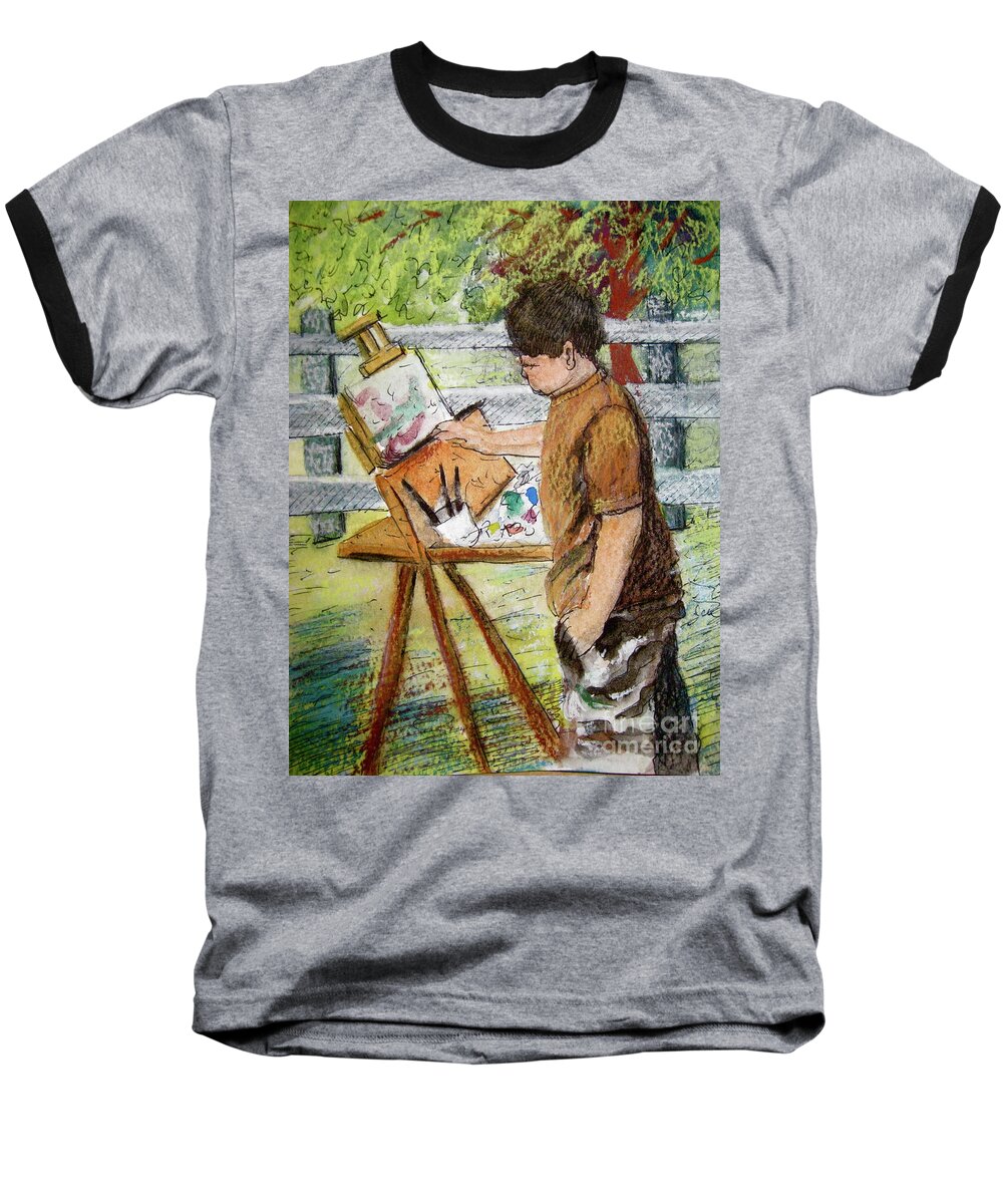 Boy Baseball T-Shirt featuring the painting Plein-Air Painter Boy by Gretchen Allen