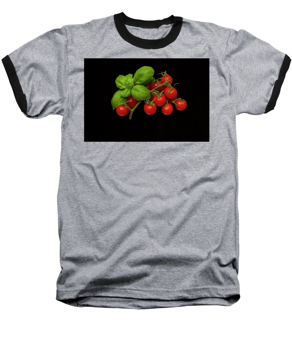 Basil Baseball T-Shirt featuring the photograph Plum Cherry Tomatoes Basil by David French
