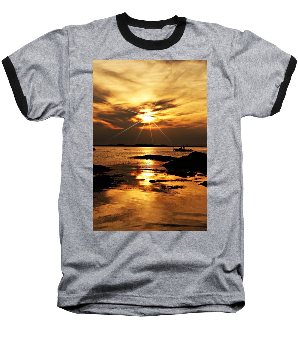 Sunset Baseball T-Shirt featuring the photograph Plum Cove Beach Sunset E by Joe Faherty