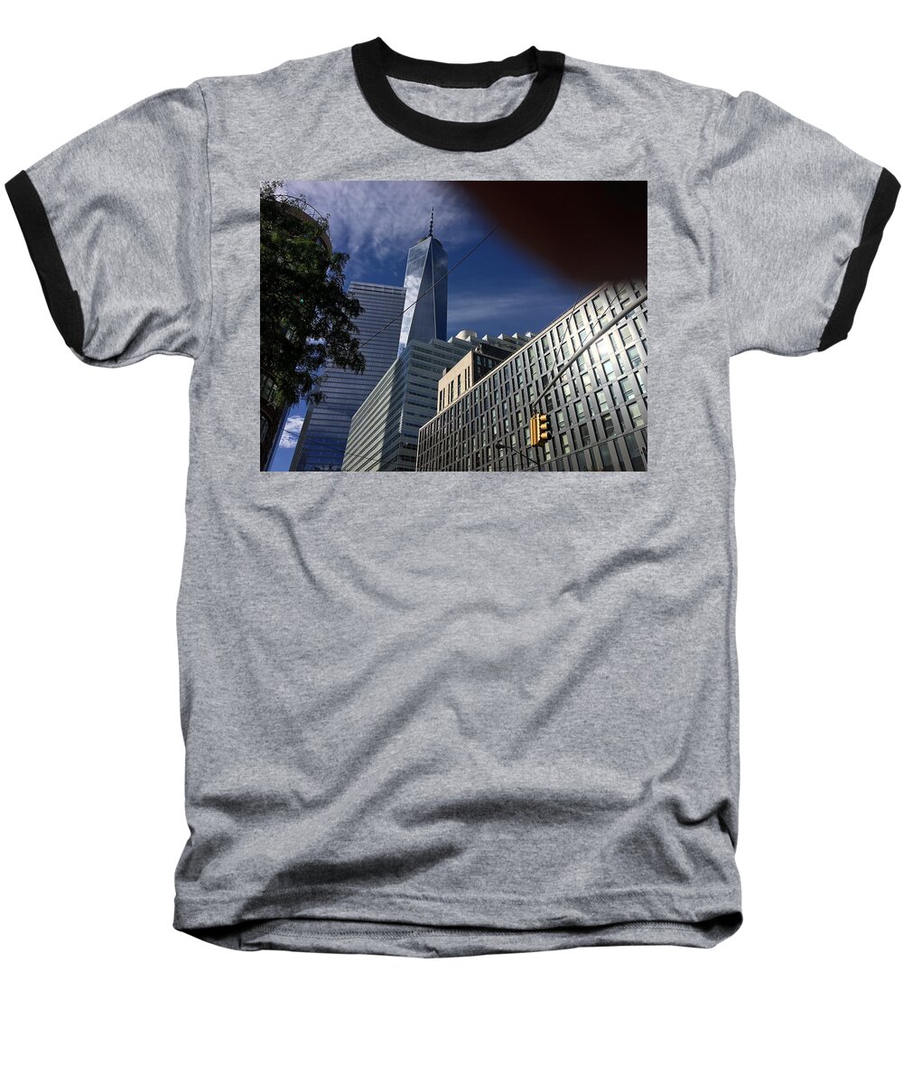 New York Baseball T-Shirt featuring the photograph Pointing towards the Sky by Val Oconnor