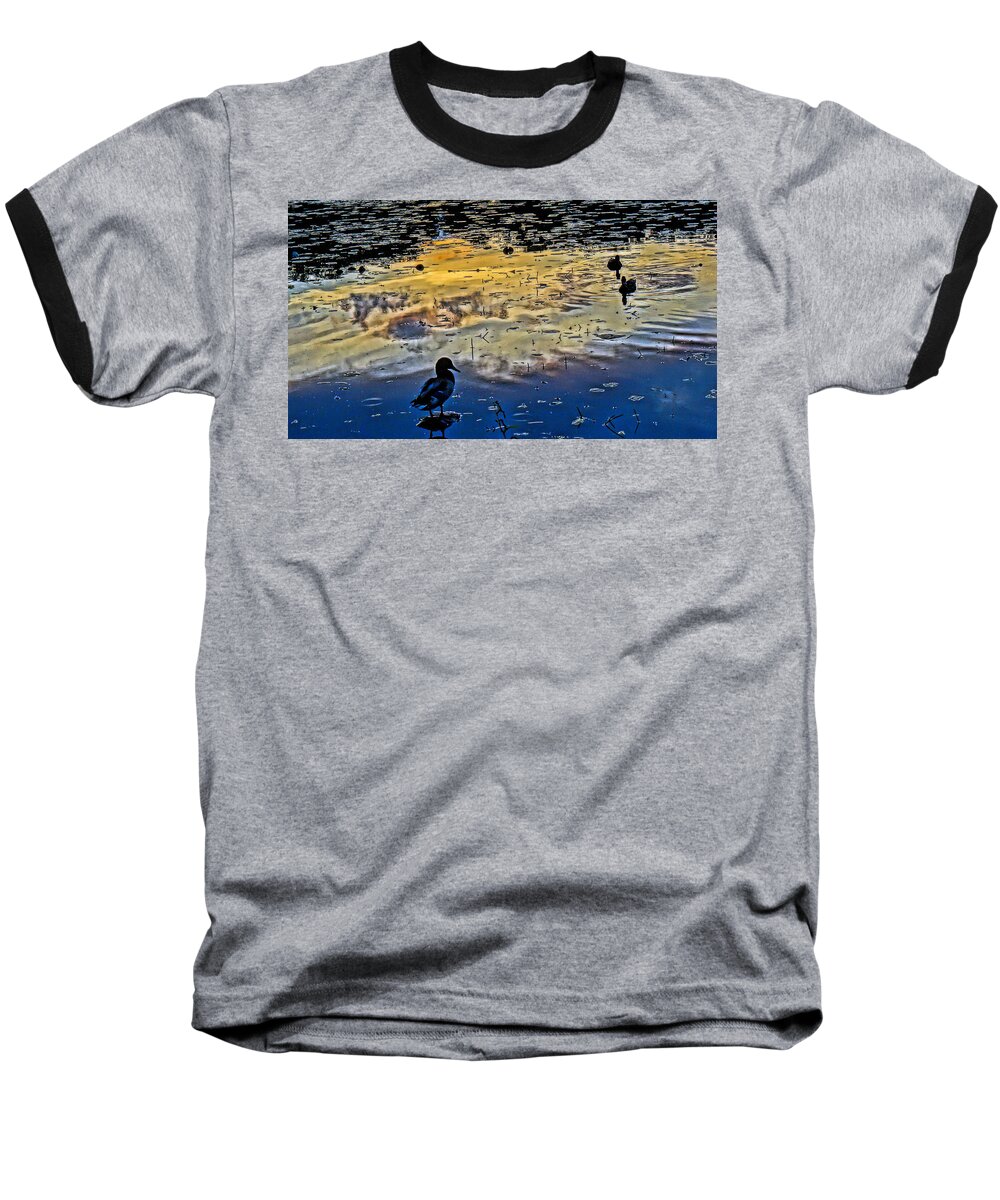 'ducks Baseball T-Shirt featuring the photograph Pondscape by Jeffrey Friedkin
