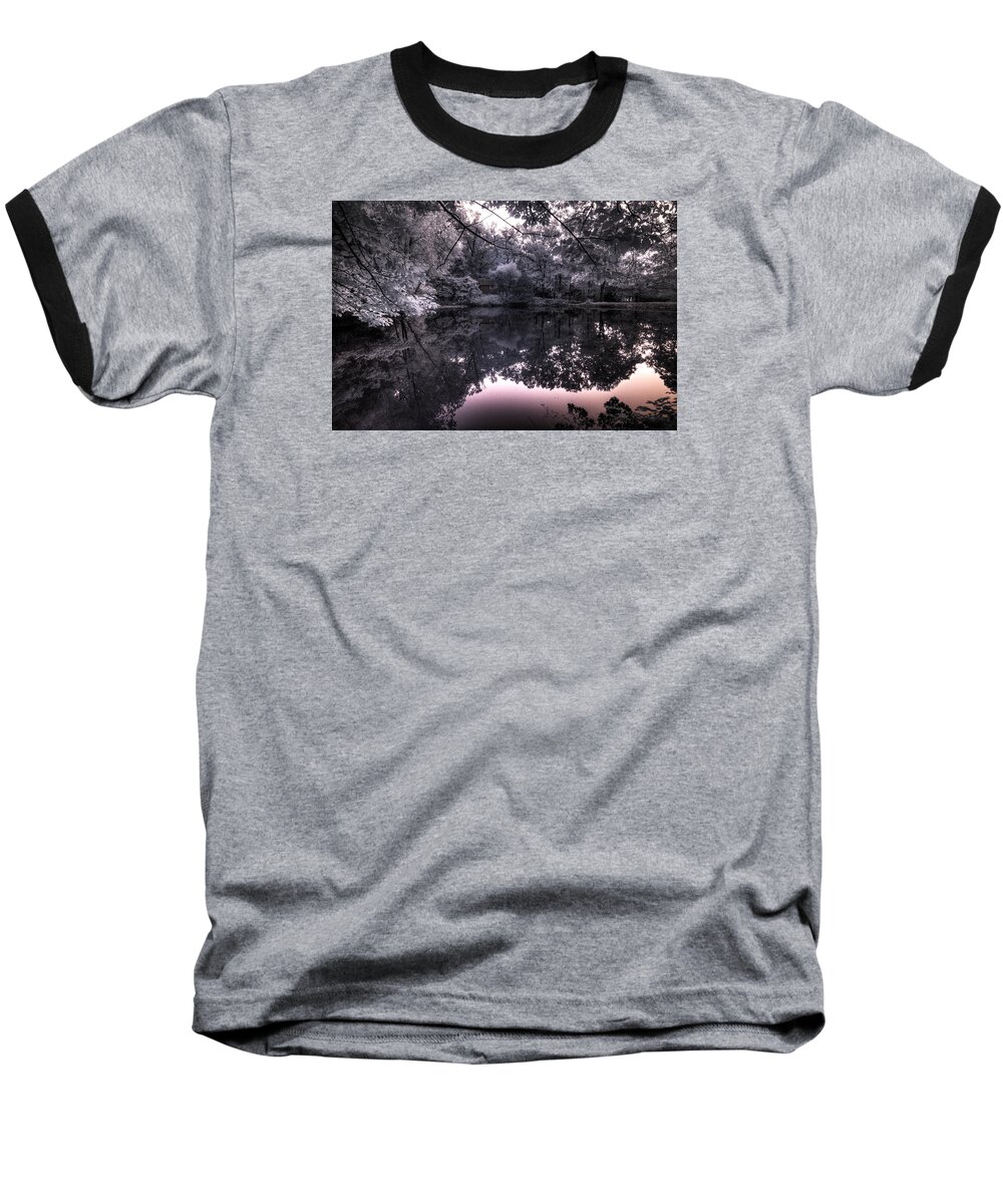 Pond Side Dusk Baseball T-Shirt featuring the photograph Pondside Dusk by William Fields