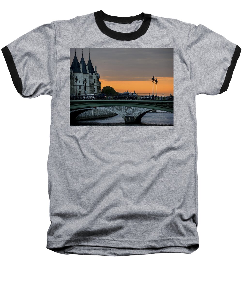 Bridge Baseball T-Shirt featuring the photograph Pont Au Change Paris Sunset by Sally Ross