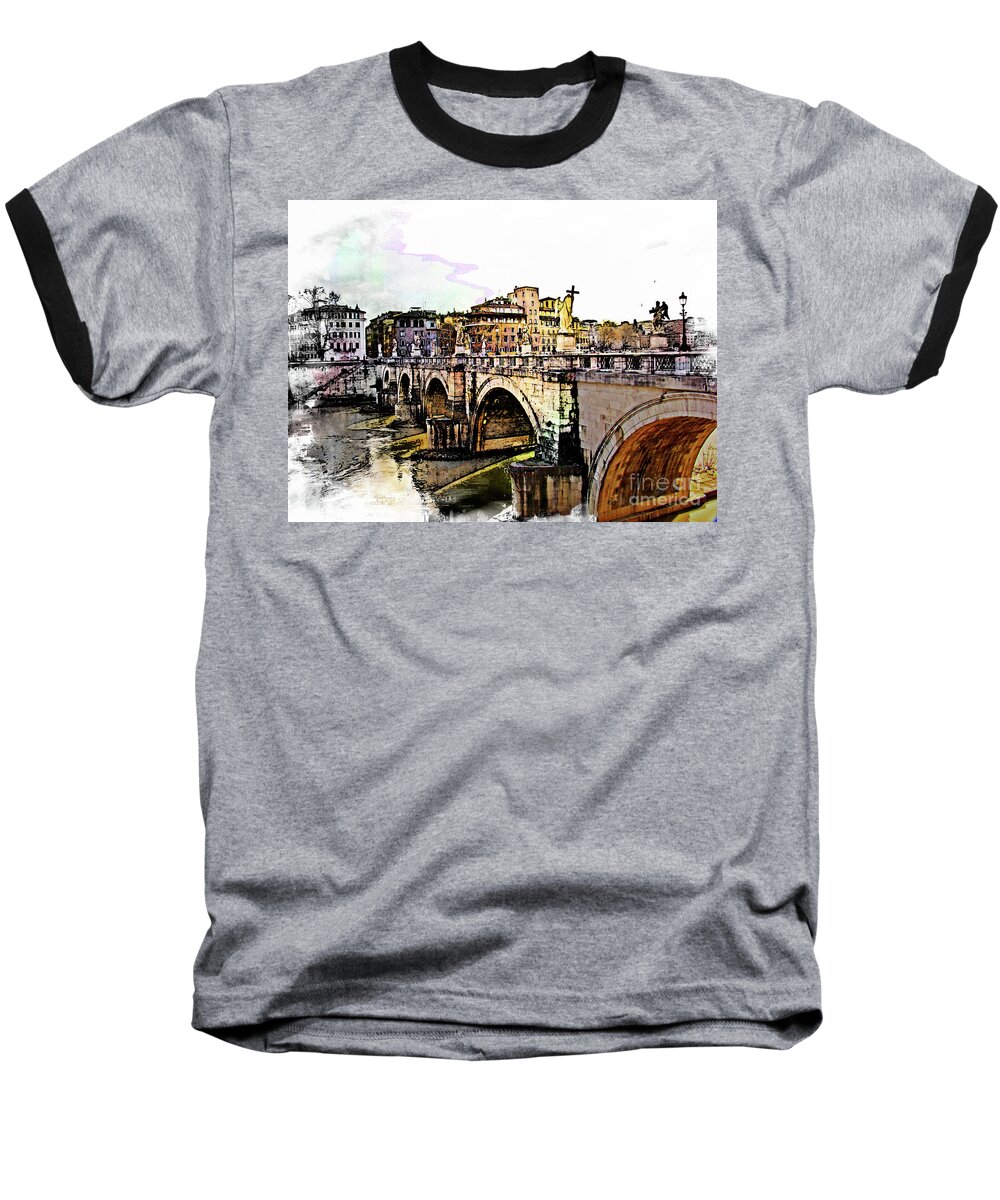 Ponte Baseball T-Shirt featuring the photograph Ponte San Angelo, Rome, Italy by Al Bourassa