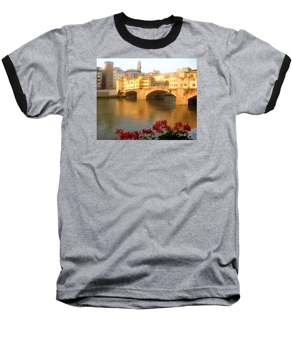 Ponte Vecchio Bridge Florence Italy Bathed In Sunlight Baseball T-Shirt featuring the photograph Ponte Vecchio in Florence by Lisa Boyd