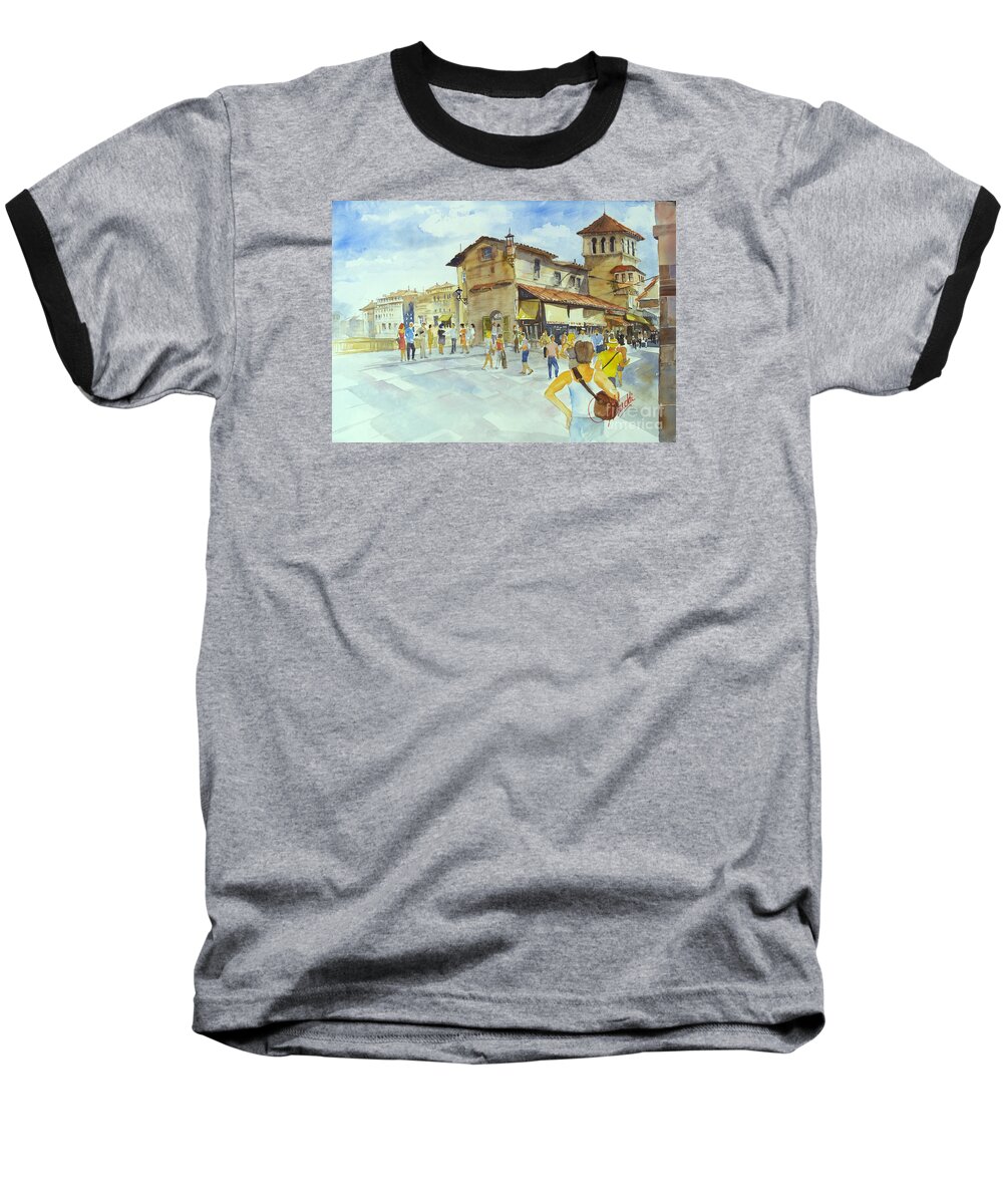 Bridge Scene Baseball T-Shirt featuring the painting Ponti Vecchio by Gerald Miraldi
