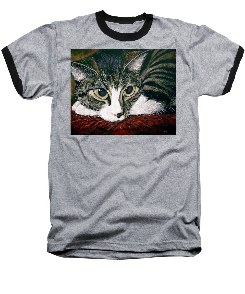 Cat Baseball T-Shirt featuring the painting Pooky by Arie Van der Wijst