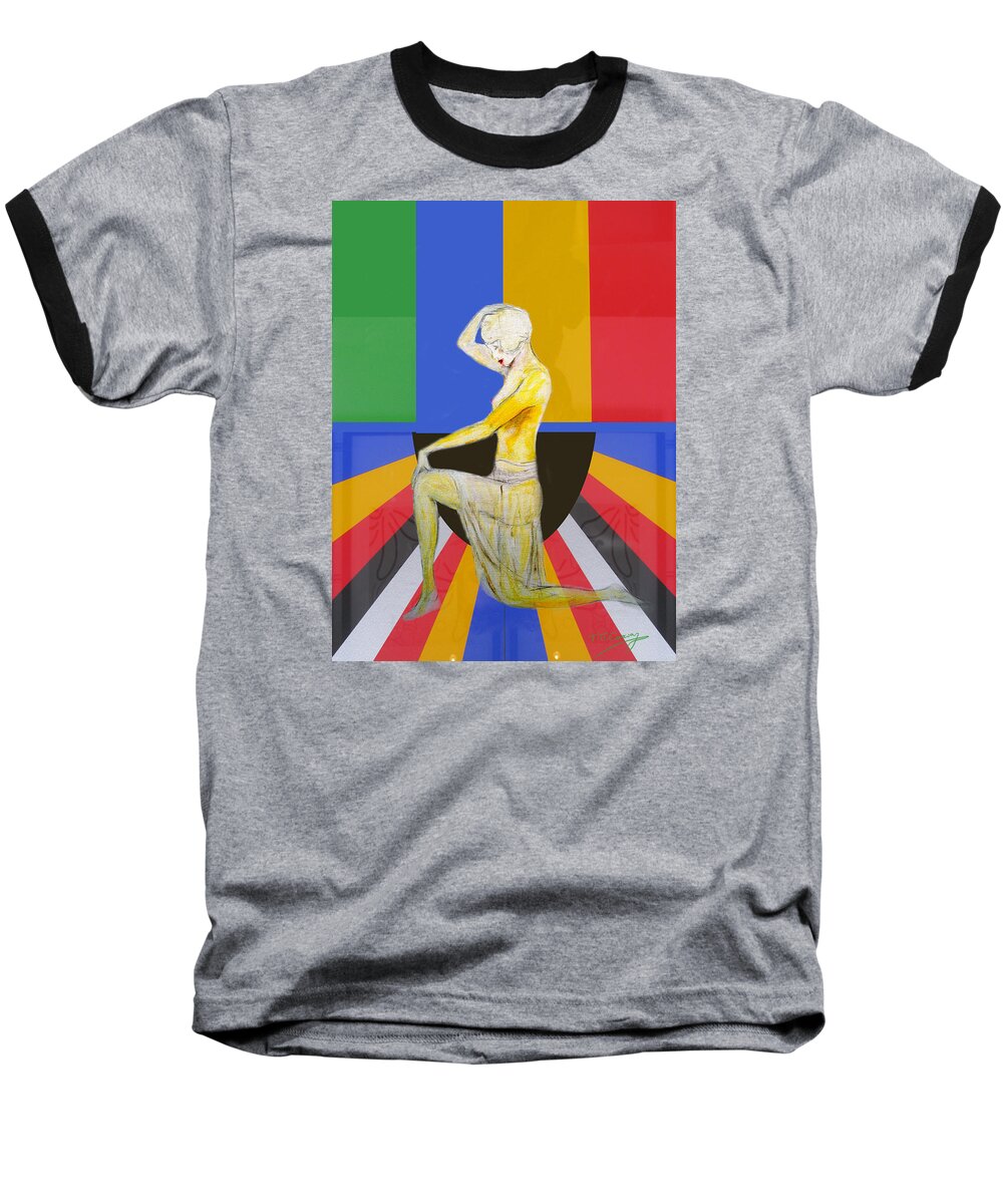 Showgirl Baseball T-Shirt featuring the painting Popart Showgirl 2 by Tom Conway
