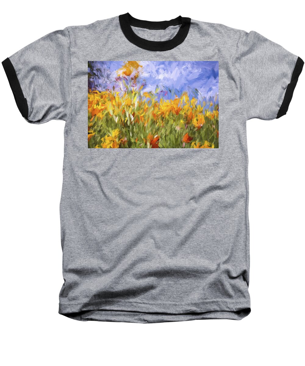 Painted Poppies Baseball T-Shirt featuring the painting Poppy Field by Bonnie Bruno