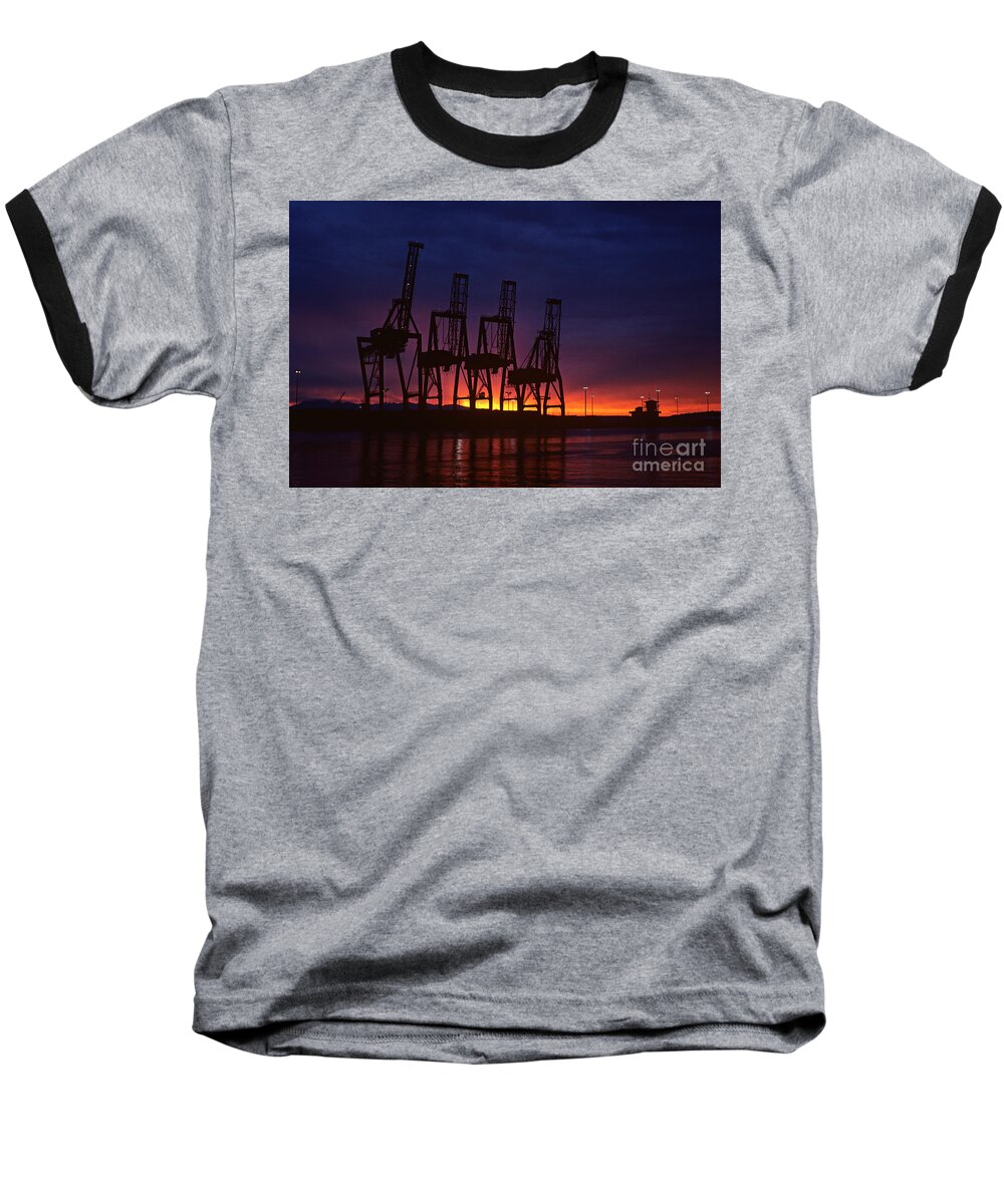 Sunset Baseball T-Shirt featuring the photograph Port of Tacoma Retro Image Sunset by Jim Corwin