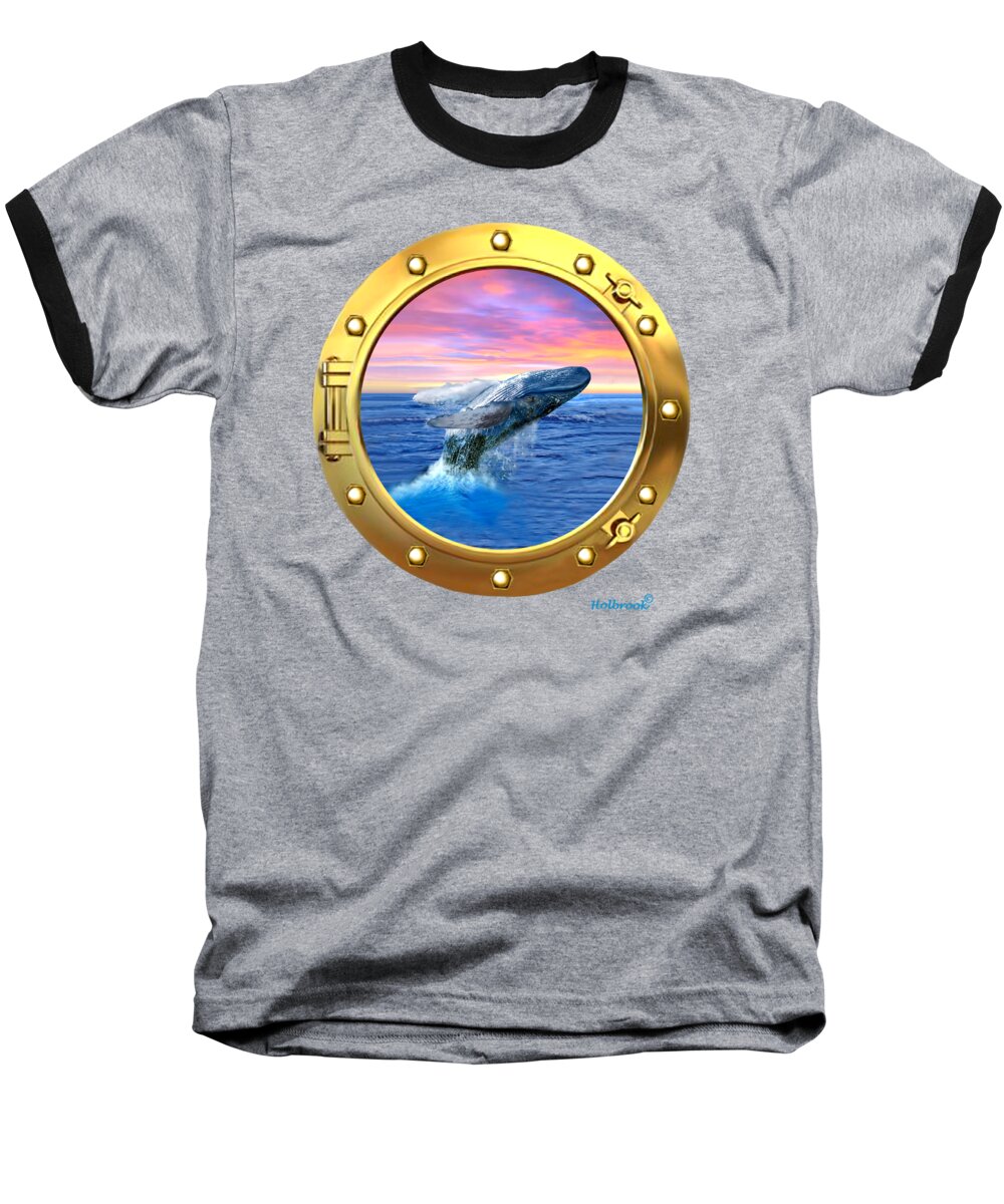 Whale Baseball T-Shirt featuring the digital art Porthole View of Breaching Whale by Glenn Holbrook