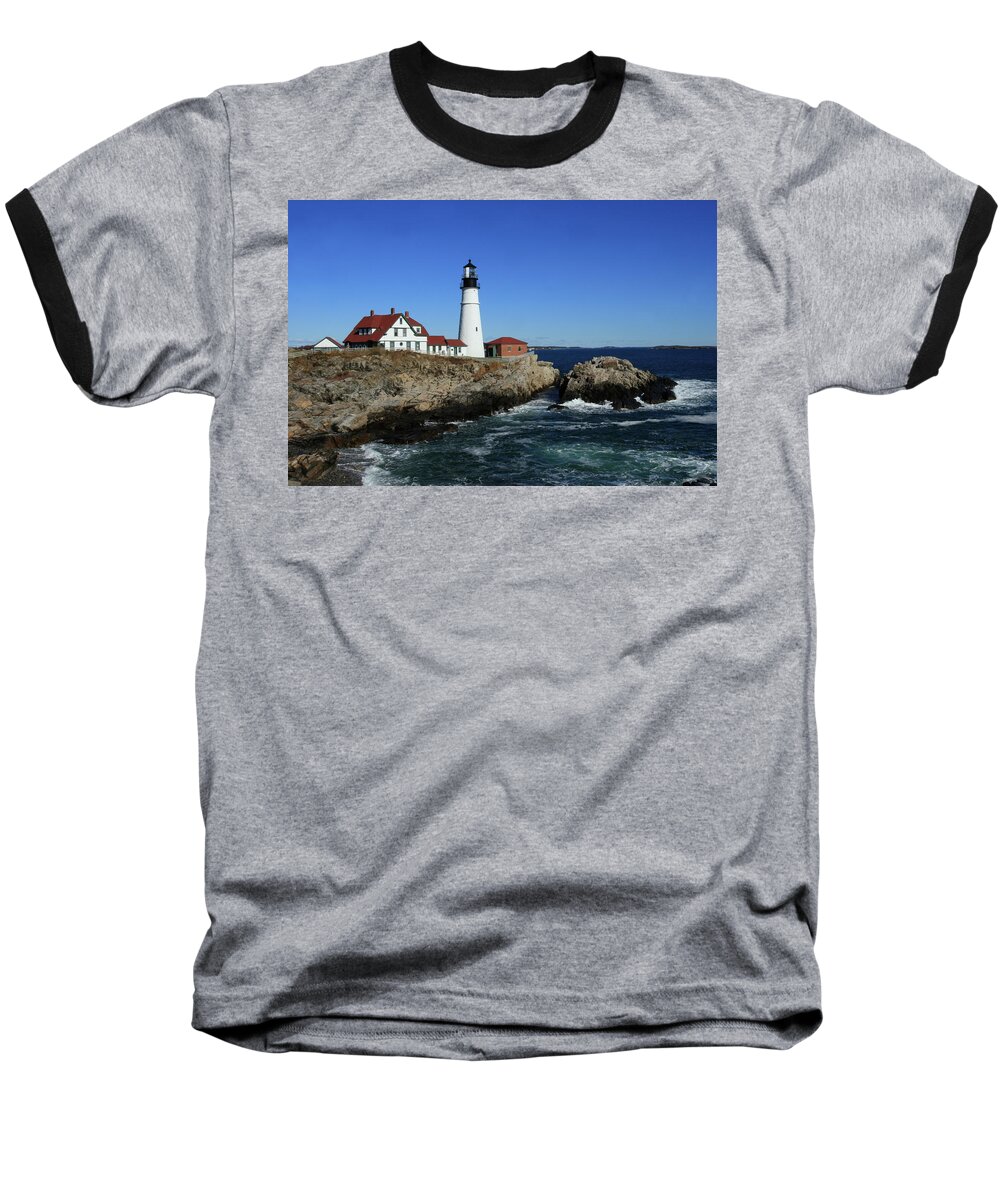Coastal Baseball T-Shirt featuring the photograph Portland Head Lighthouse by Lou Ford