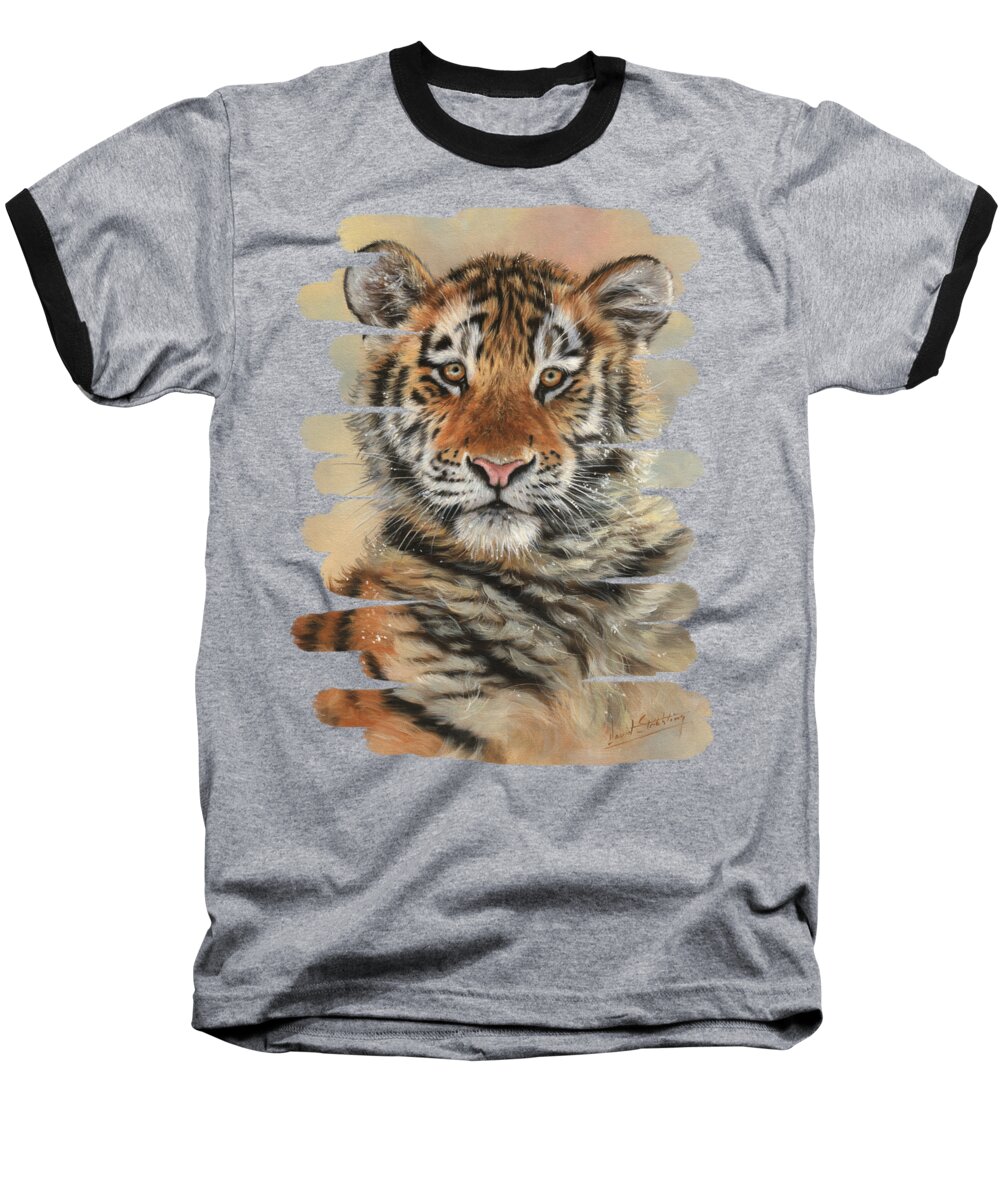 Tiger Baseball T-Shirt featuring the painting Portrait of a Tiger Cub by David Stribbling
