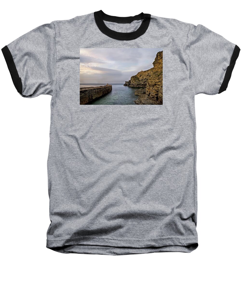 Cornwall Baseball T-Shirt featuring the photograph Portreath Harbour, Cornwall UK by Shirley Mitchell