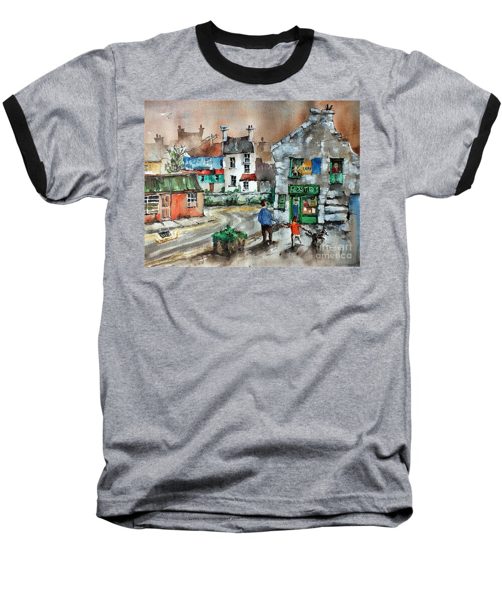 Val Byrne Baseball T-Shirt featuring the painting Post Office Mural in Ennistymon Clare by Val Byrne