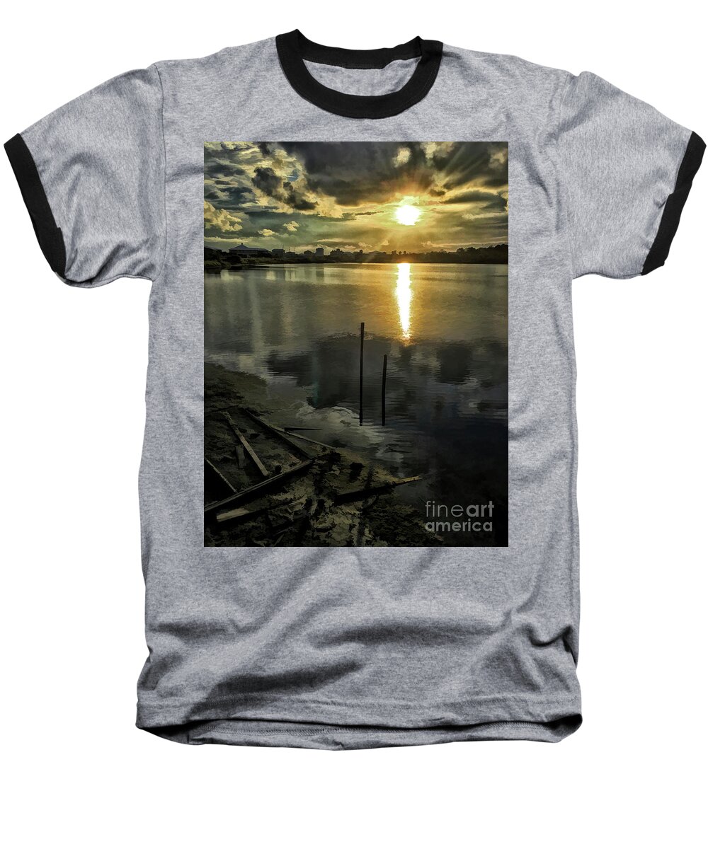 Posts Baseball T-Shirt featuring the photograph Posts In Lake by Walt Foegelle