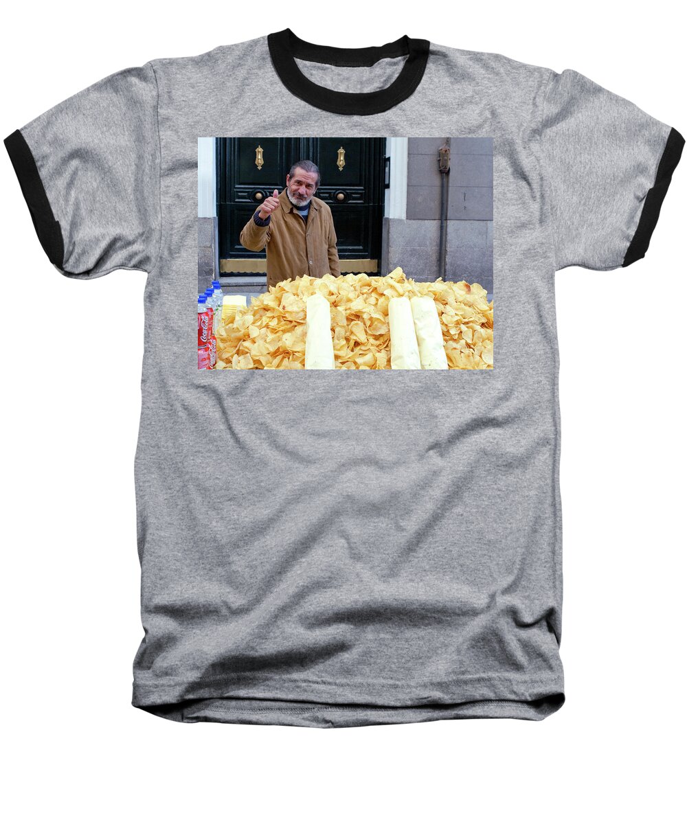 Madrid Baseball T-Shirt featuring the photograph Potato Chip Man by Lorraine Devon Wilke