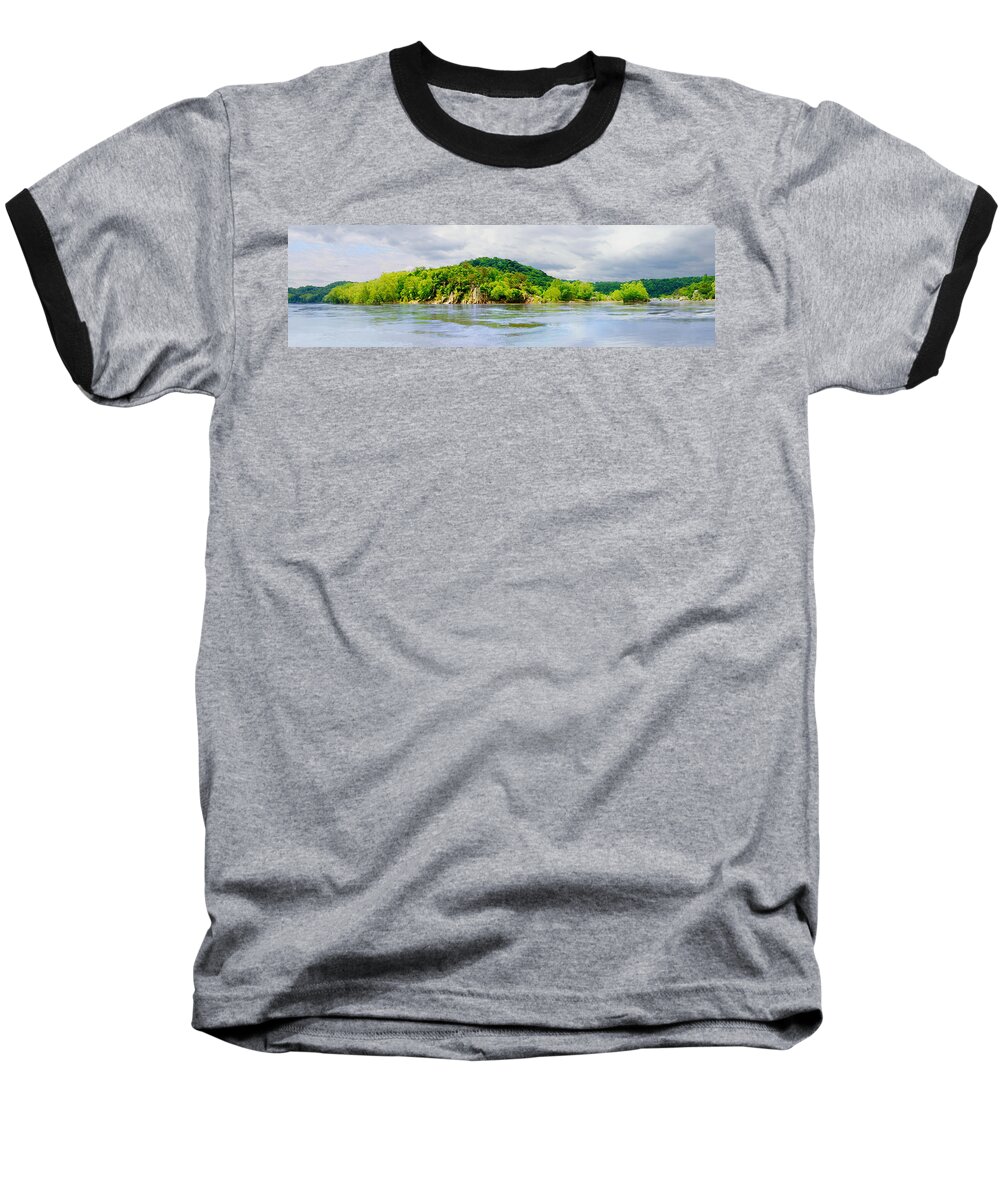 Cliffs; Crag; Deep; Landscape; Hills; Nature; Outdoors; Park; River; Rock; Scenic; Strength; Terrain; Travel; Forest; Vacations; Water; Wild; Palisaides; Storm; Panorama Baseball T-Shirt featuring the photograph Potomac Palisaides by Frances Miller