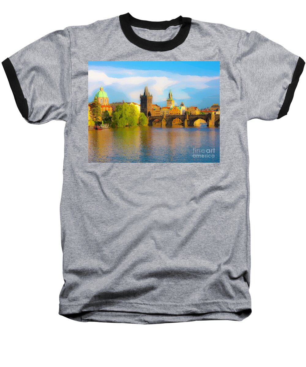 Prague Baseball T-Shirt featuring the photograph Praha - Prague - Illusions by Tom Cameron