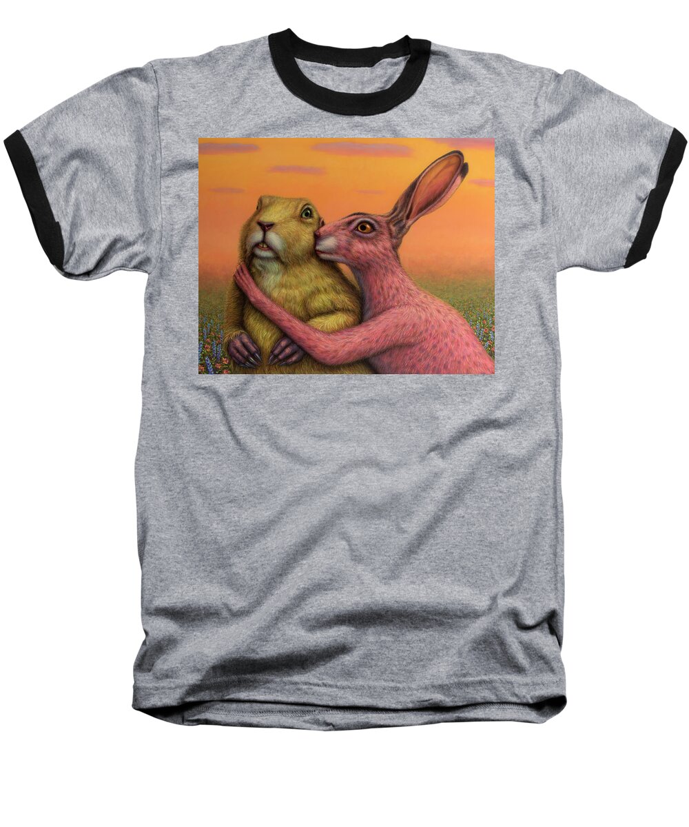 Couple Baseball T-Shirt featuring the painting Prairie Dog and Rabbit Couple by James W Johnson