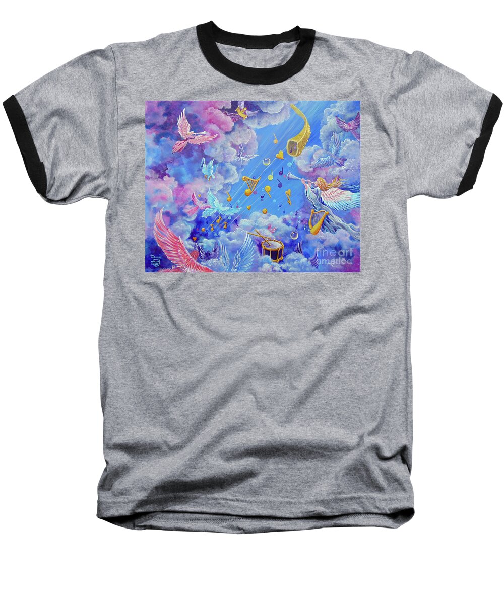 Prophetic Art Baseball T-Shirt featuring the painting Praise Him From The Heavens by Nancy Cupp