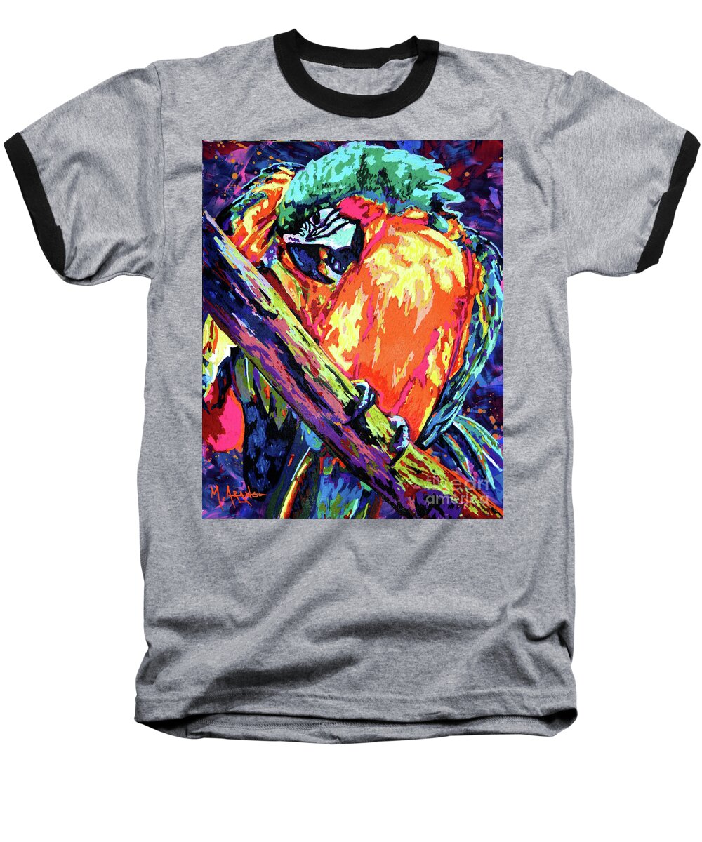 Bird Baseball T-Shirt featuring the painting Preening Macaw by Maria Arango
