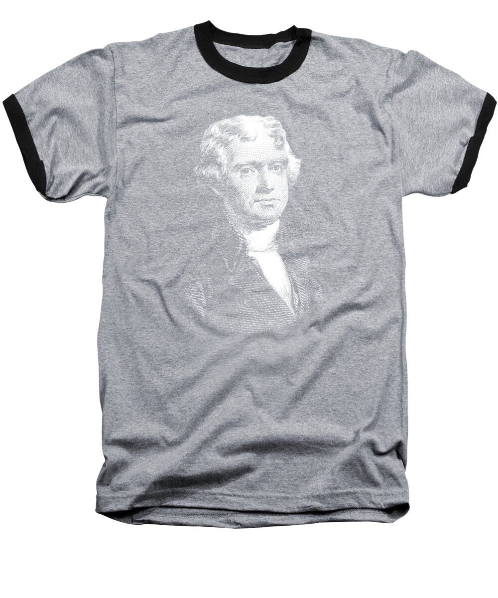 Thomas Jefferson Baseball T-Shirt featuring the digital art President Thomas Jefferson - Black And White by War Is Hell Store