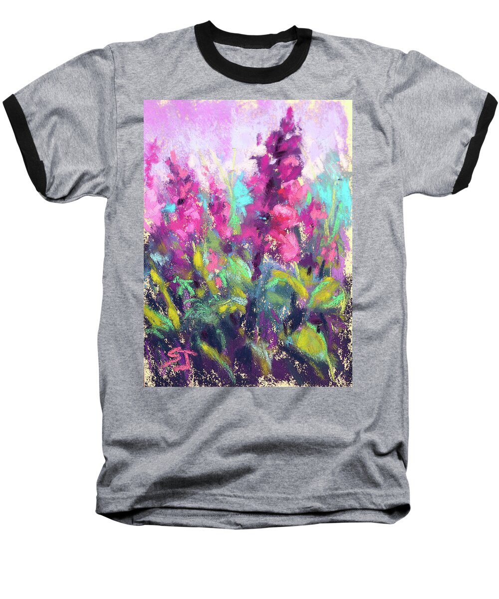 Pink Snapdragons Baseball T-Shirt featuring the painting Pretty in Pink by Susan Jenkins