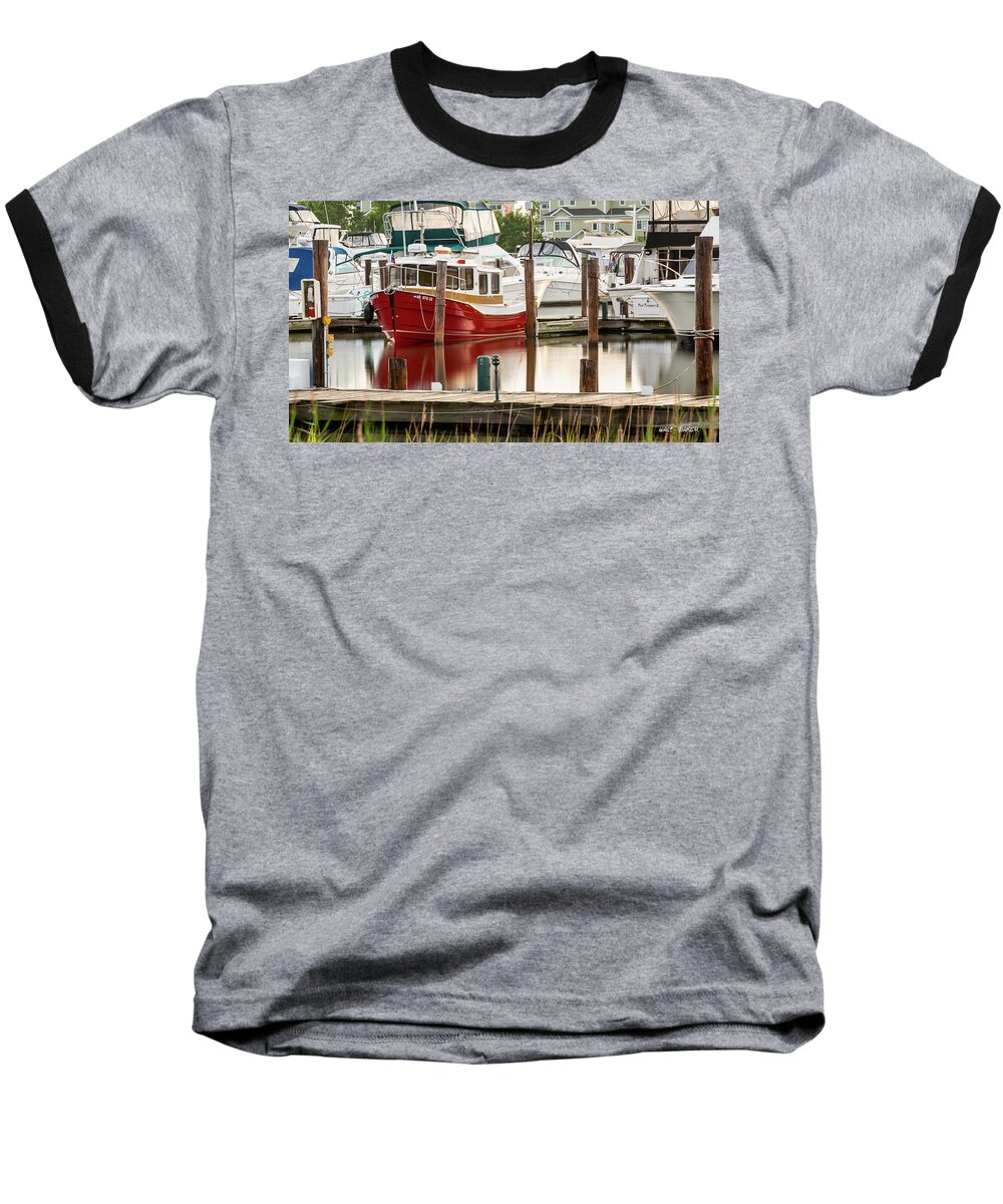 Boat Baseball T-Shirt featuring the photograph Pretty Red Boat by Walt Baker