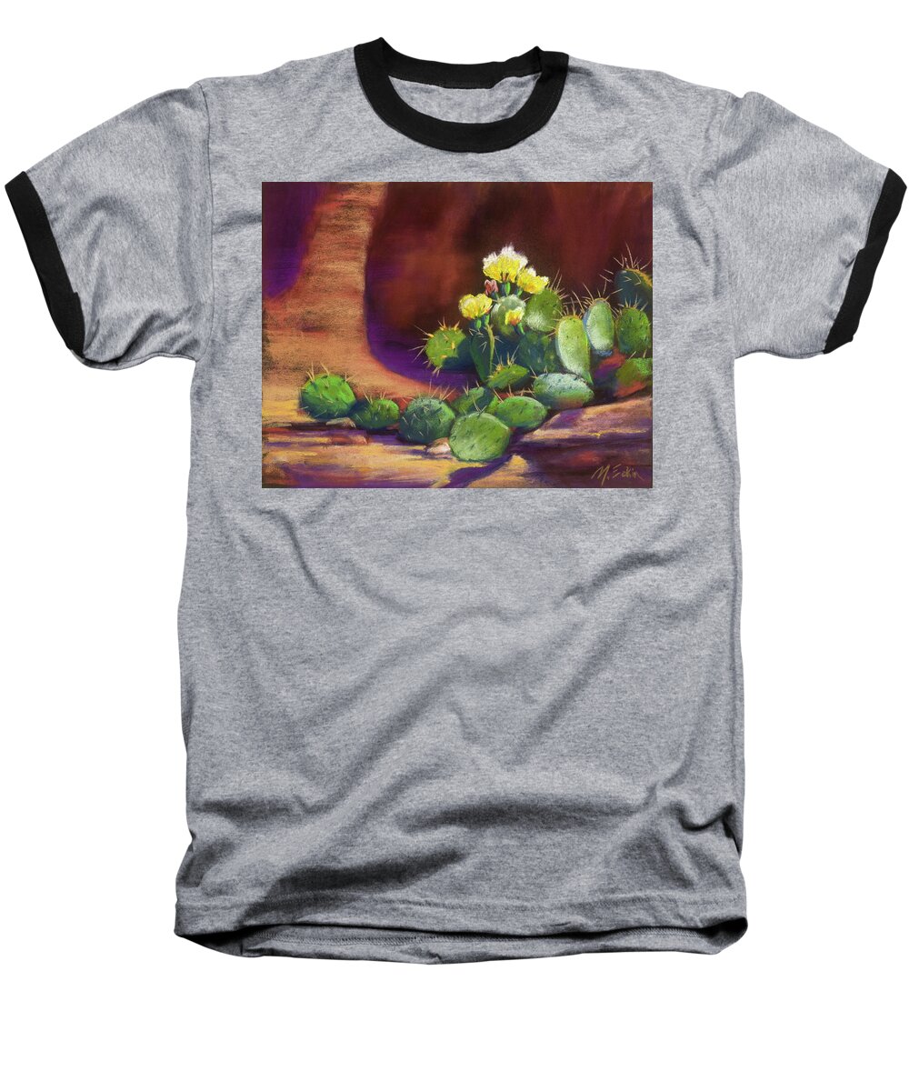 Landscape Baseball T-Shirt featuring the painting Pricklies on a Ledge by Marjie Eakin-Petty