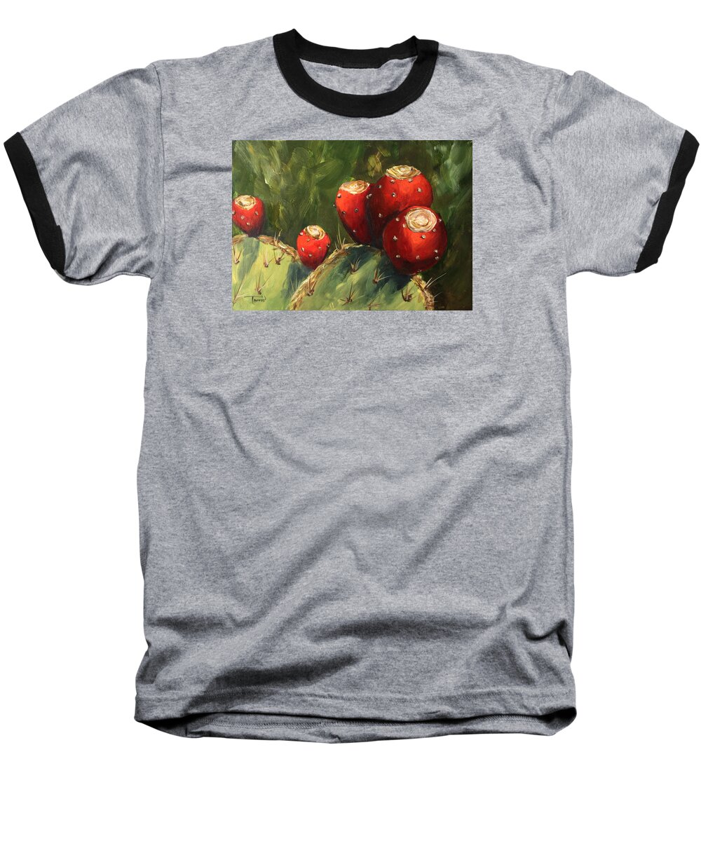 Prickly Pear Baseball T-Shirt featuring the painting Prickly Pear III by Torrie Smiley