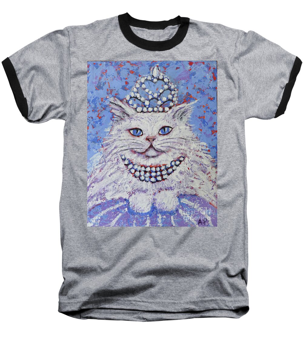 Pussy Baseball T-Shirt featuring the painting Princess Pussy Cat by Audrey Peaty