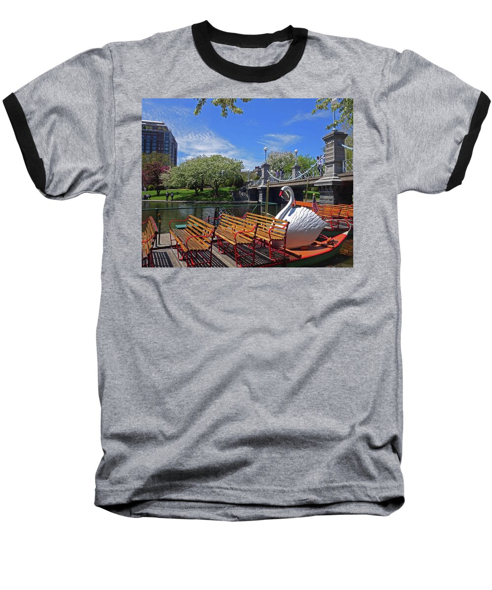 Public Baseball T-Shirt featuring the photograph Public Garden Swan Boat in the Spring Boston MA by Toby McGuire