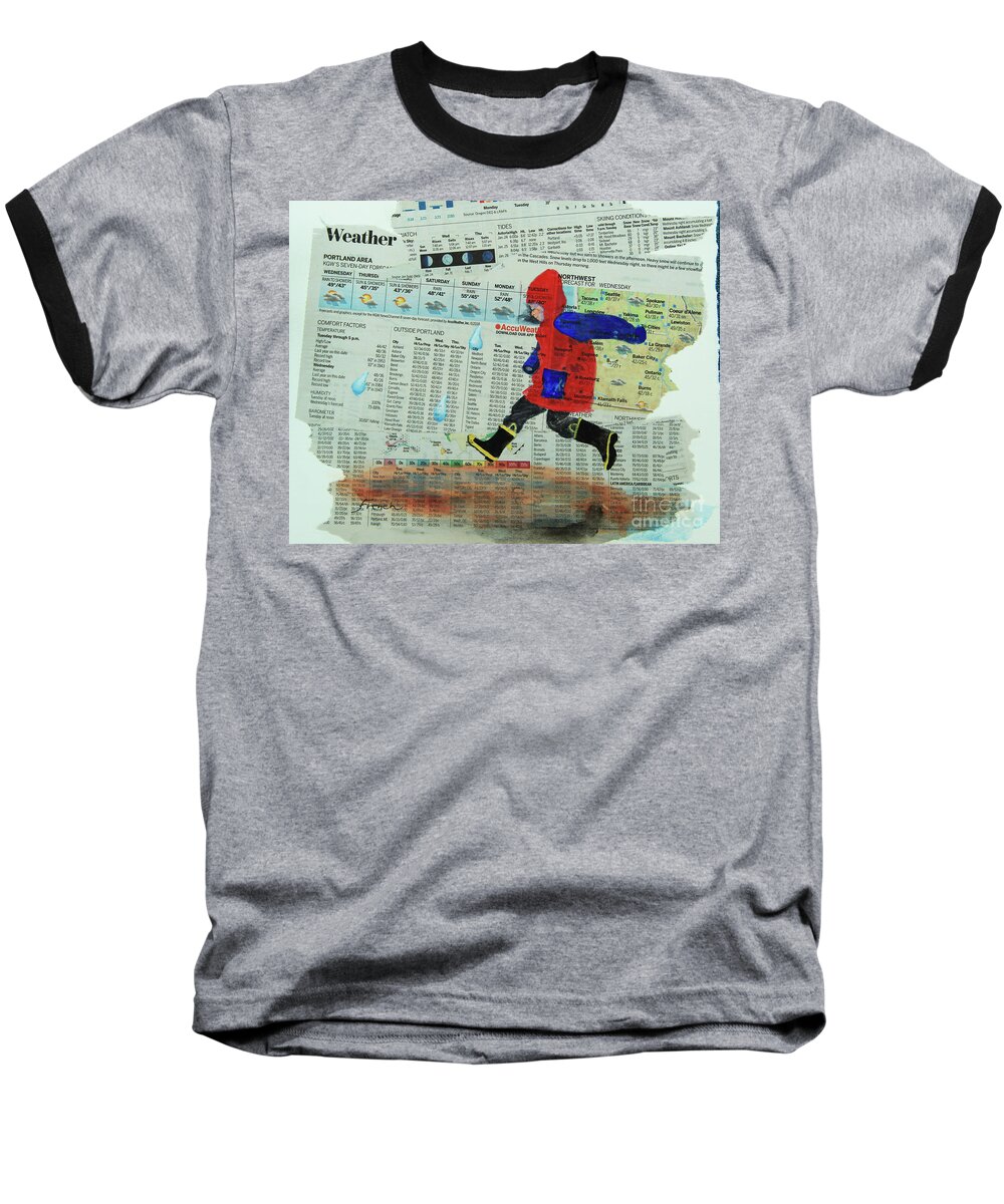 Rain Baseball T-Shirt featuring the painting Puddle Jumping by Jeanette French