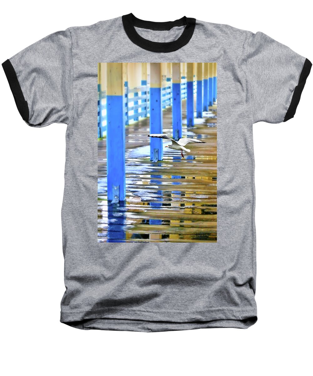 Playland Park Pier Baseball T-Shirt featuring the photograph Puddles by Diana Angstadt