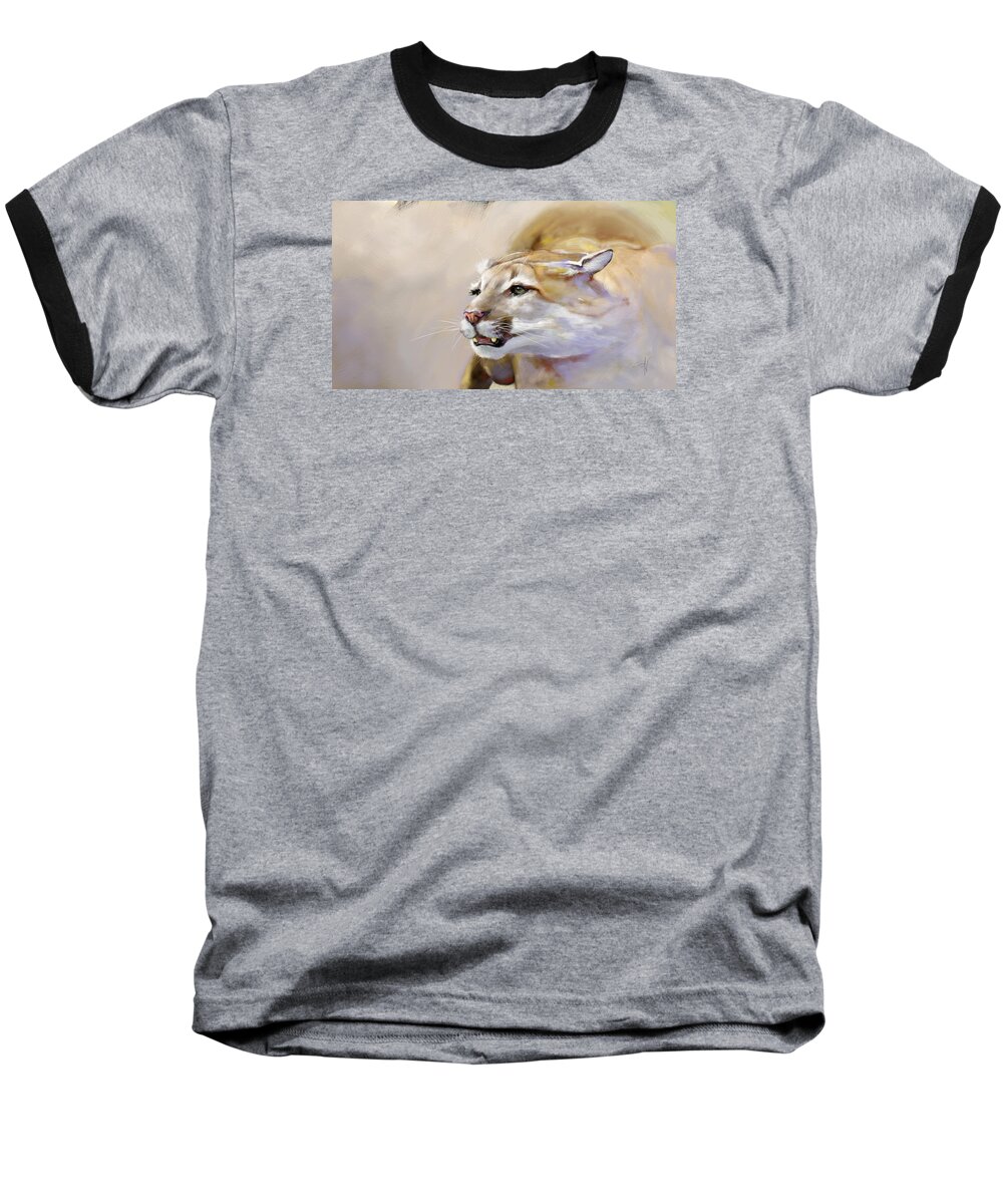 Puma Baseball T-Shirt featuring the painting Puma Action by Arie Van der Wijst