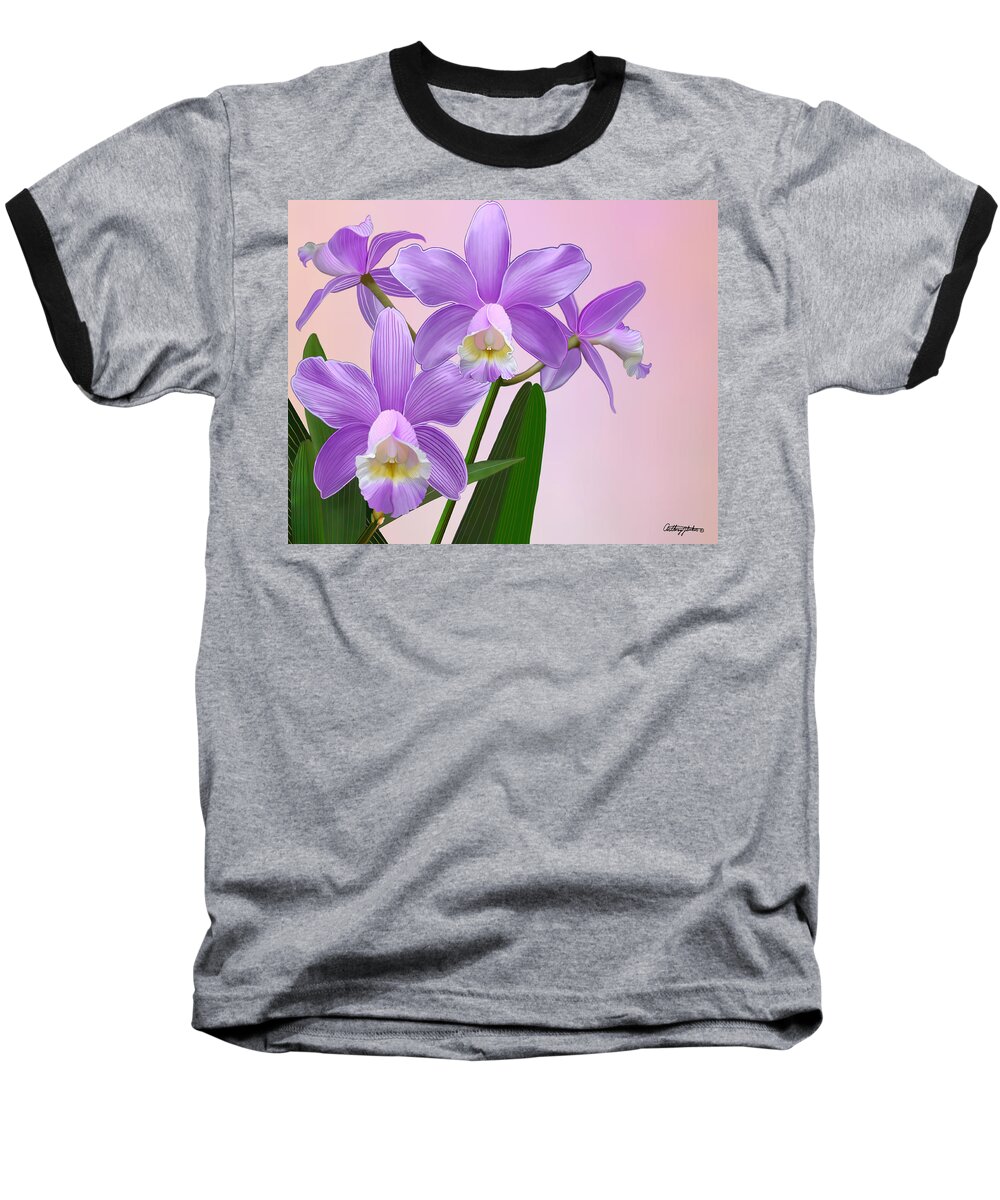 Purple Baseball T-Shirt featuring the mixed media Purple Orchids by Anthony Seeker